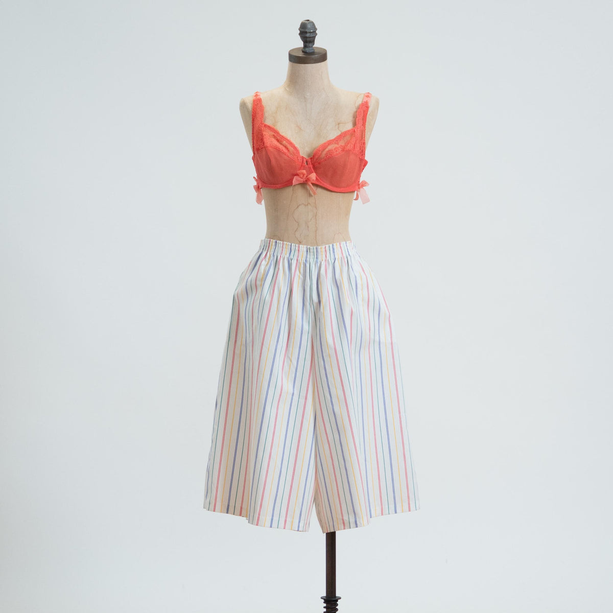 Vintage 80s Rainbow Striped Culotte Lounge Shorts - Large
