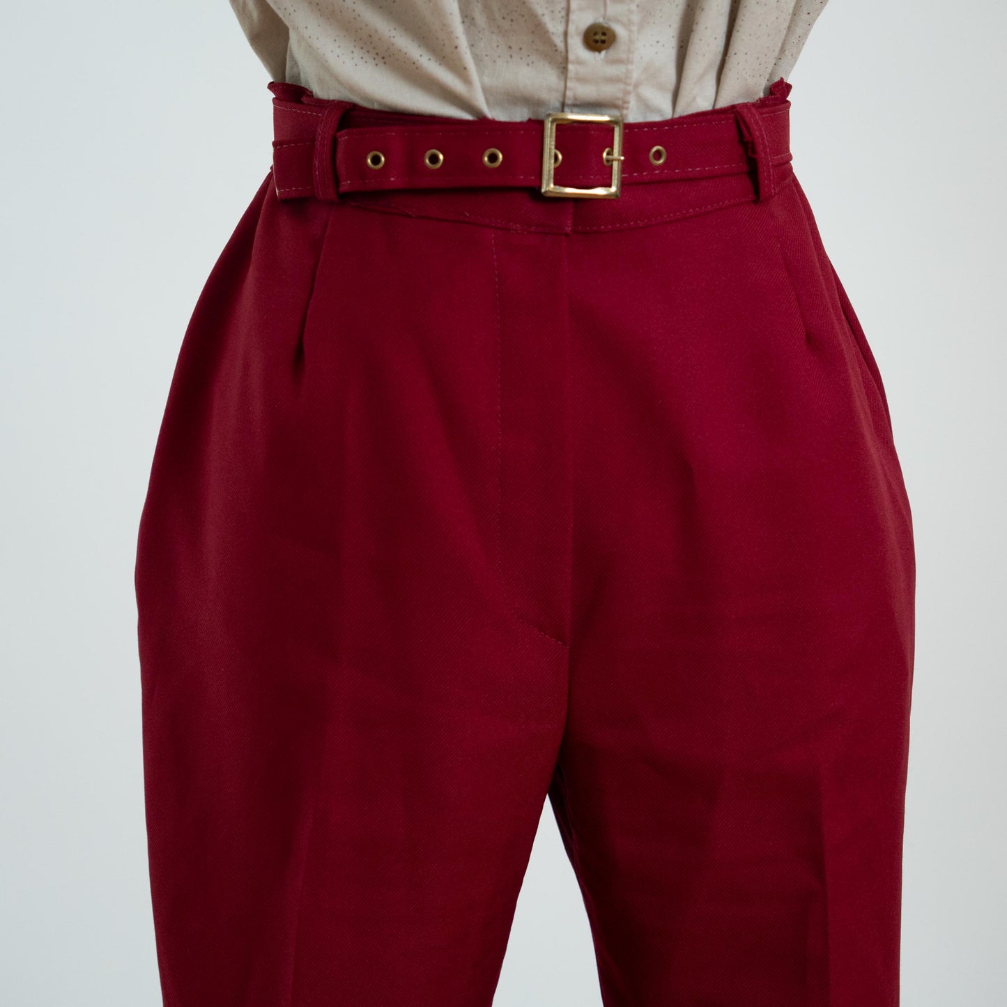 Vintage 70s Belted Wine Red Trousers - Medium, 29" Waist