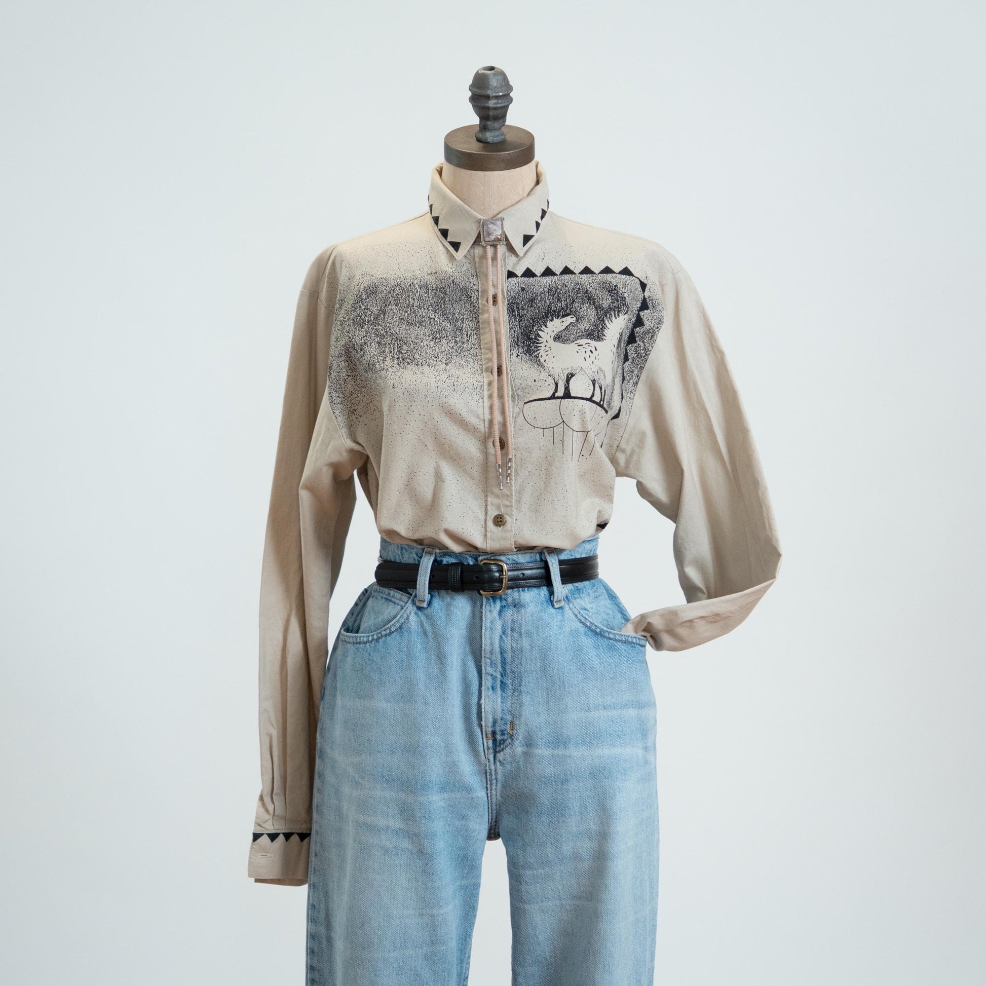 Vintage 90s Cameo Rose Horse Graphic Western Shirt - Medium