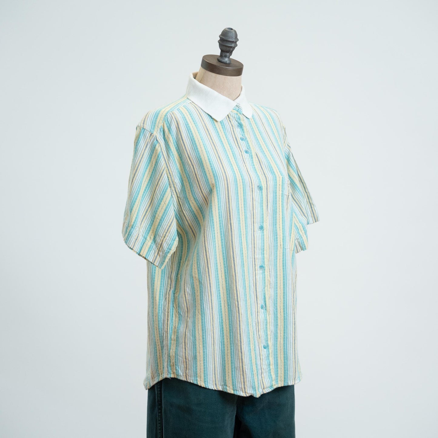 Vintage 90s Mint Candy Striped Cotton Shirt - Small