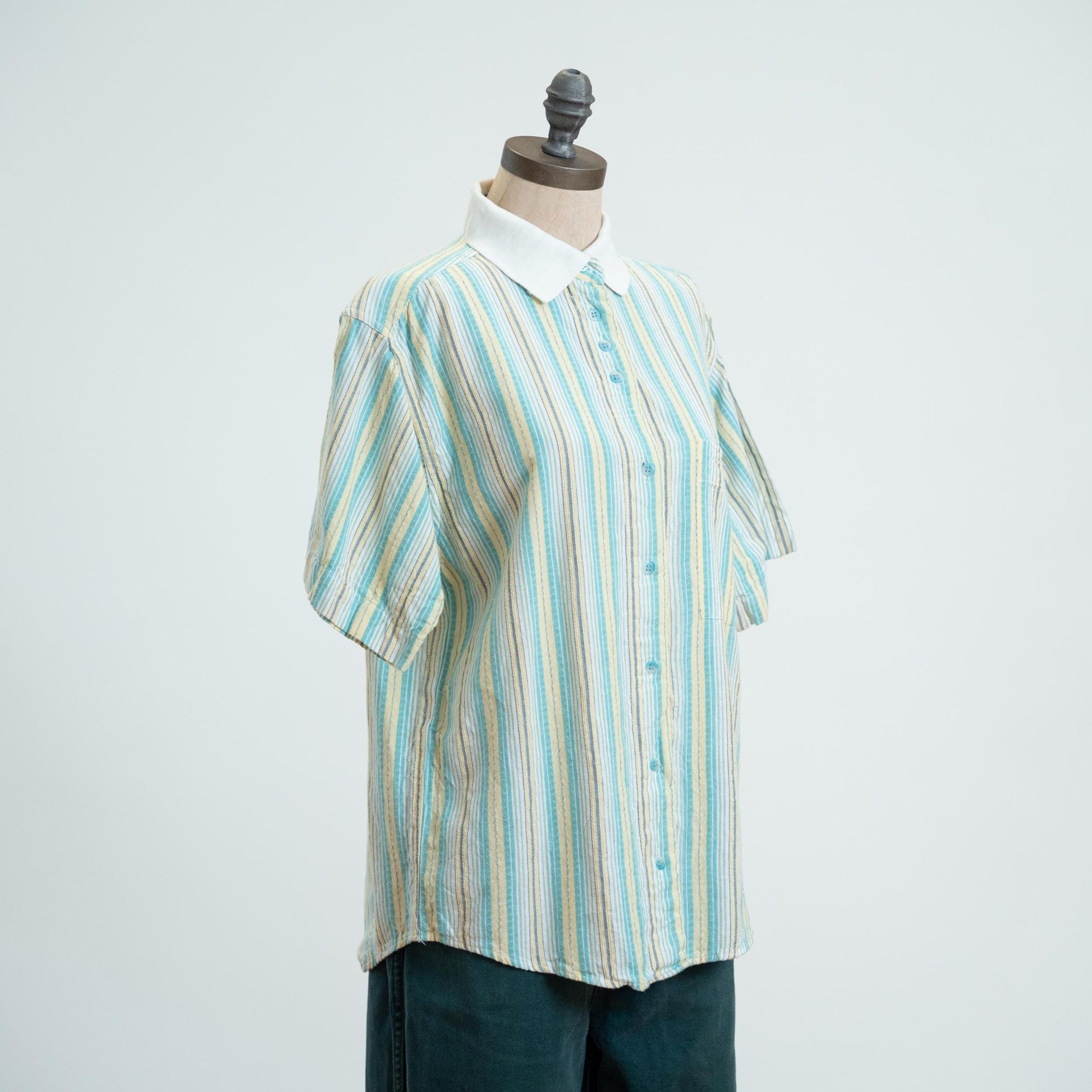 Vintage 90s Mint Candy Striped Cotton Shirt - Small
