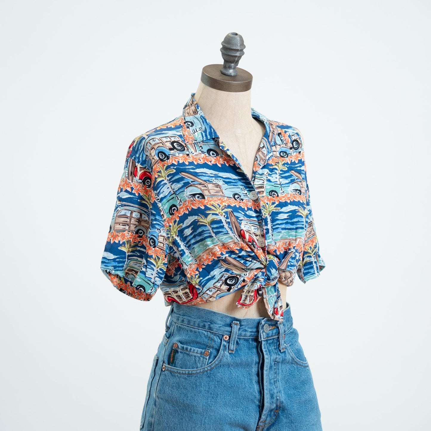 Vintage 90s Woody Wagon Surfer Aloha Shirt - Small