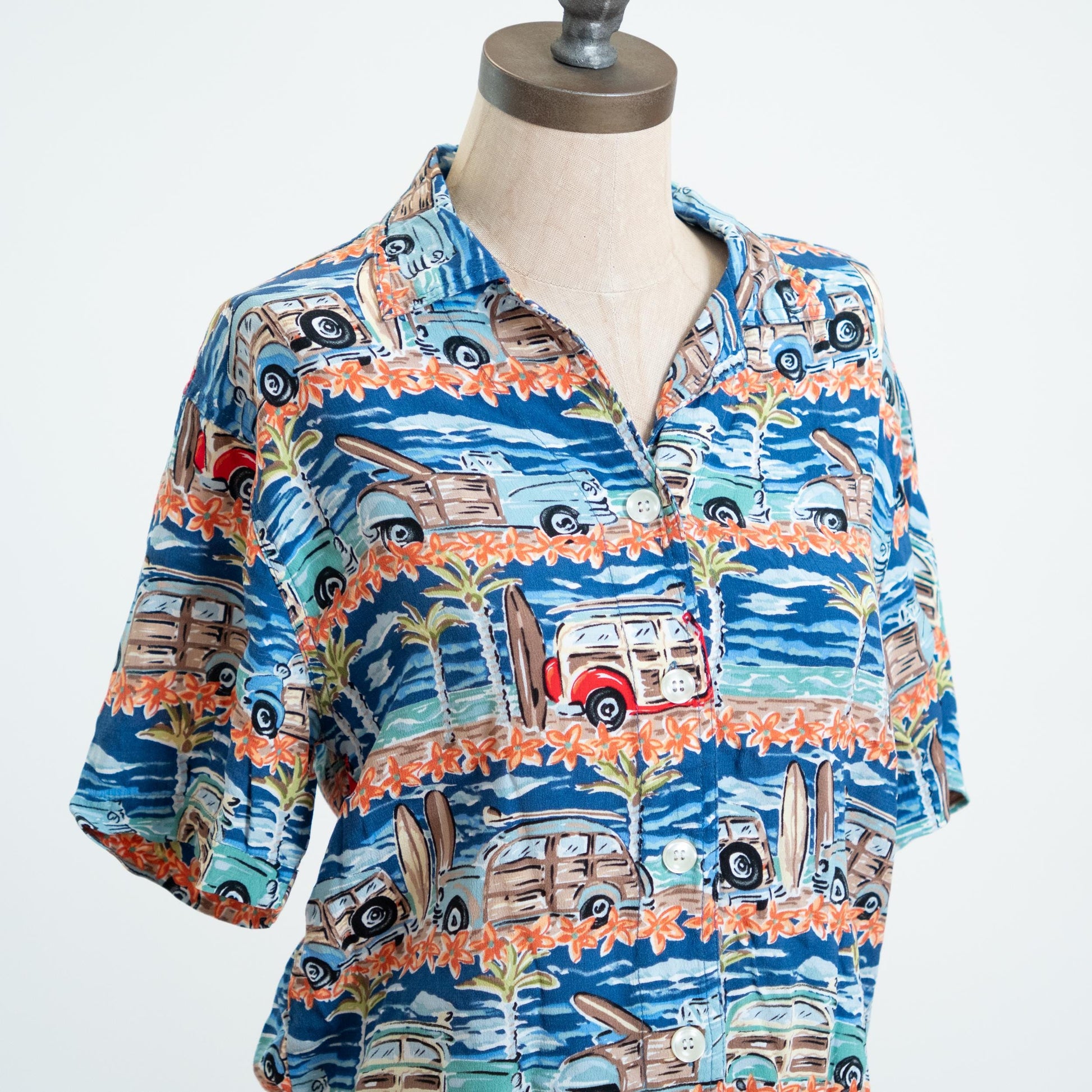 Vintage 90s Woody Wagon Surfer Aloha Shirt - Small