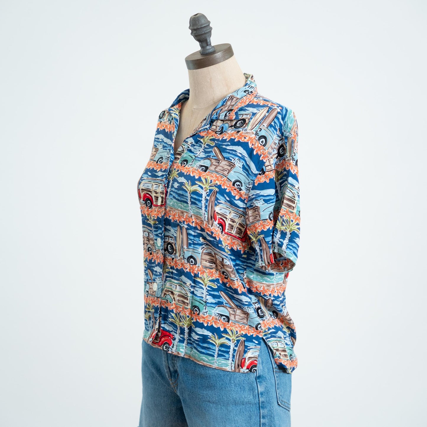 Vintage 90s Woody Wagon Surfer Aloha Shirt - Small