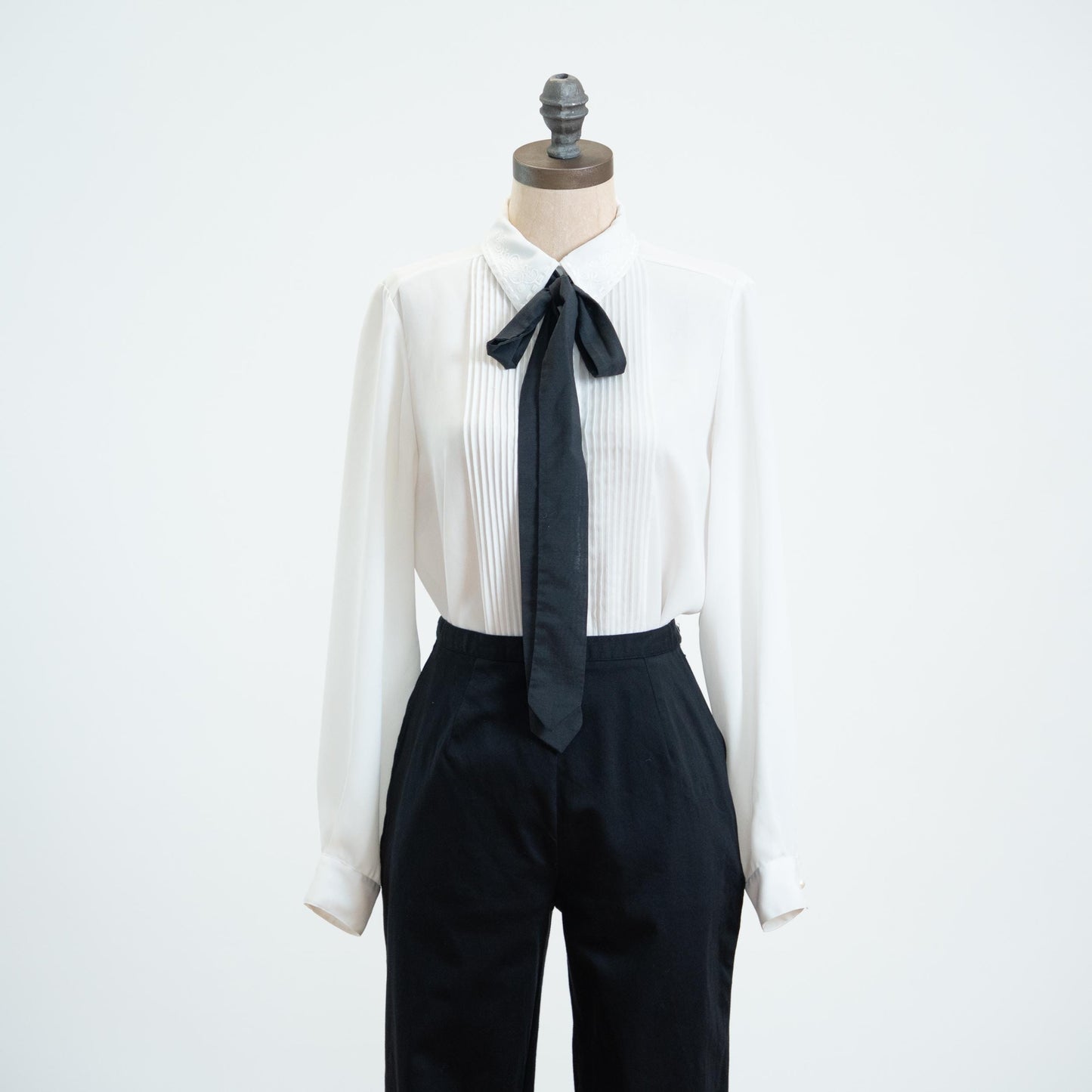 Vintage 80s White Knife Pleated Blouse - Medium