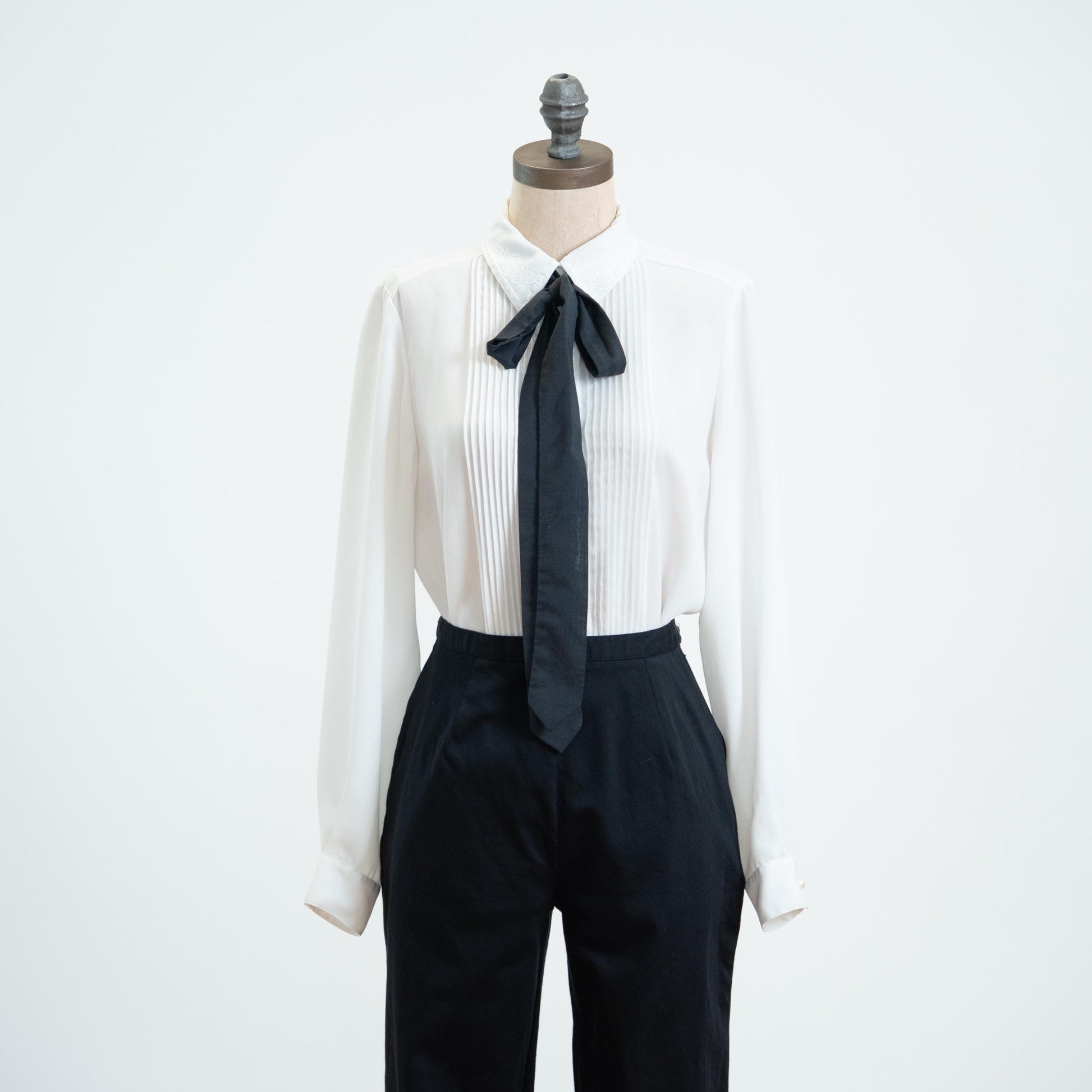 Vintage 80s White Knife Pleated Blouse - Medium