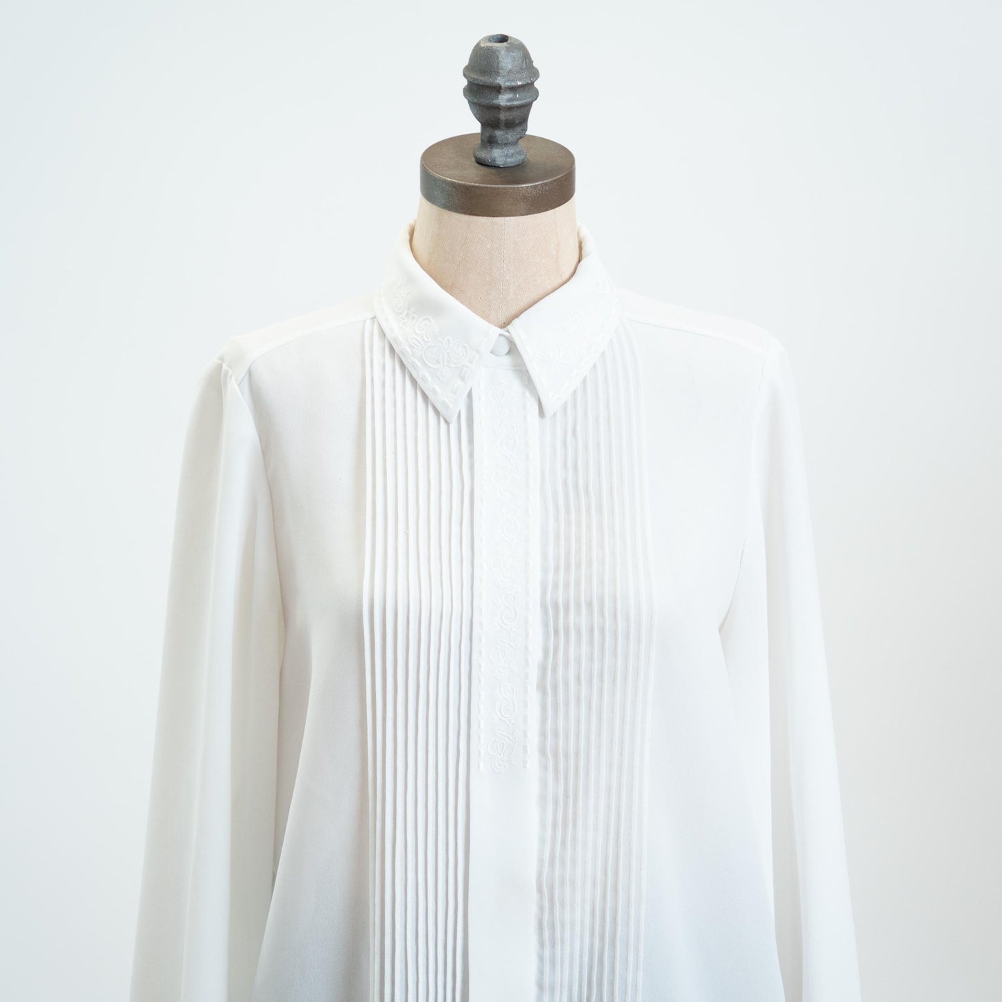 Vintage 80s White Knife Pleated Blouse - Medium