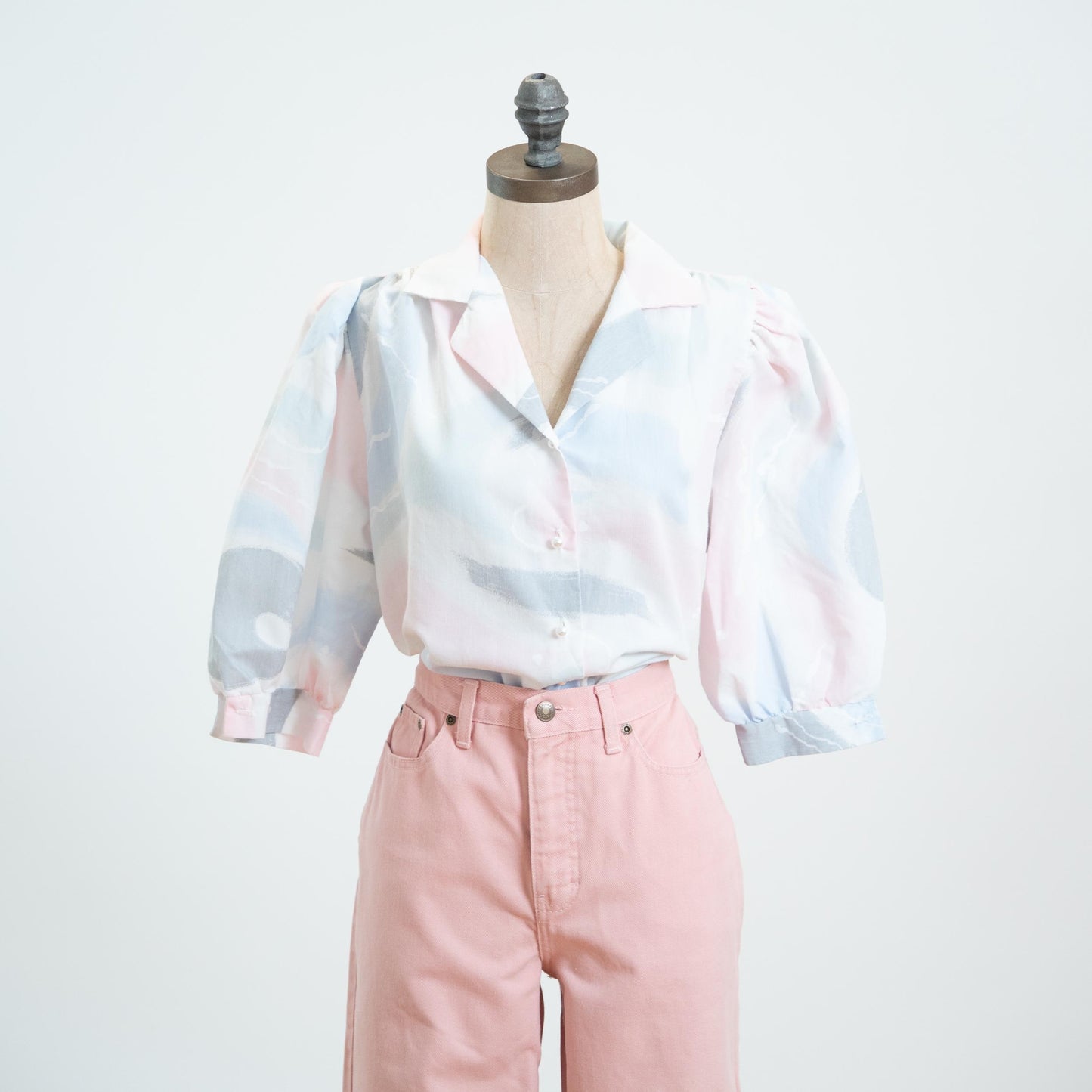 Vintage 80s Cotton Candy Puff Sleeve Blouse - Large