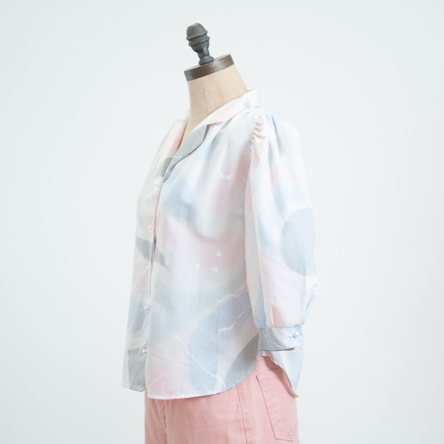 Vintage 80s Cotton Candy Puff Sleeve Blouse - Large