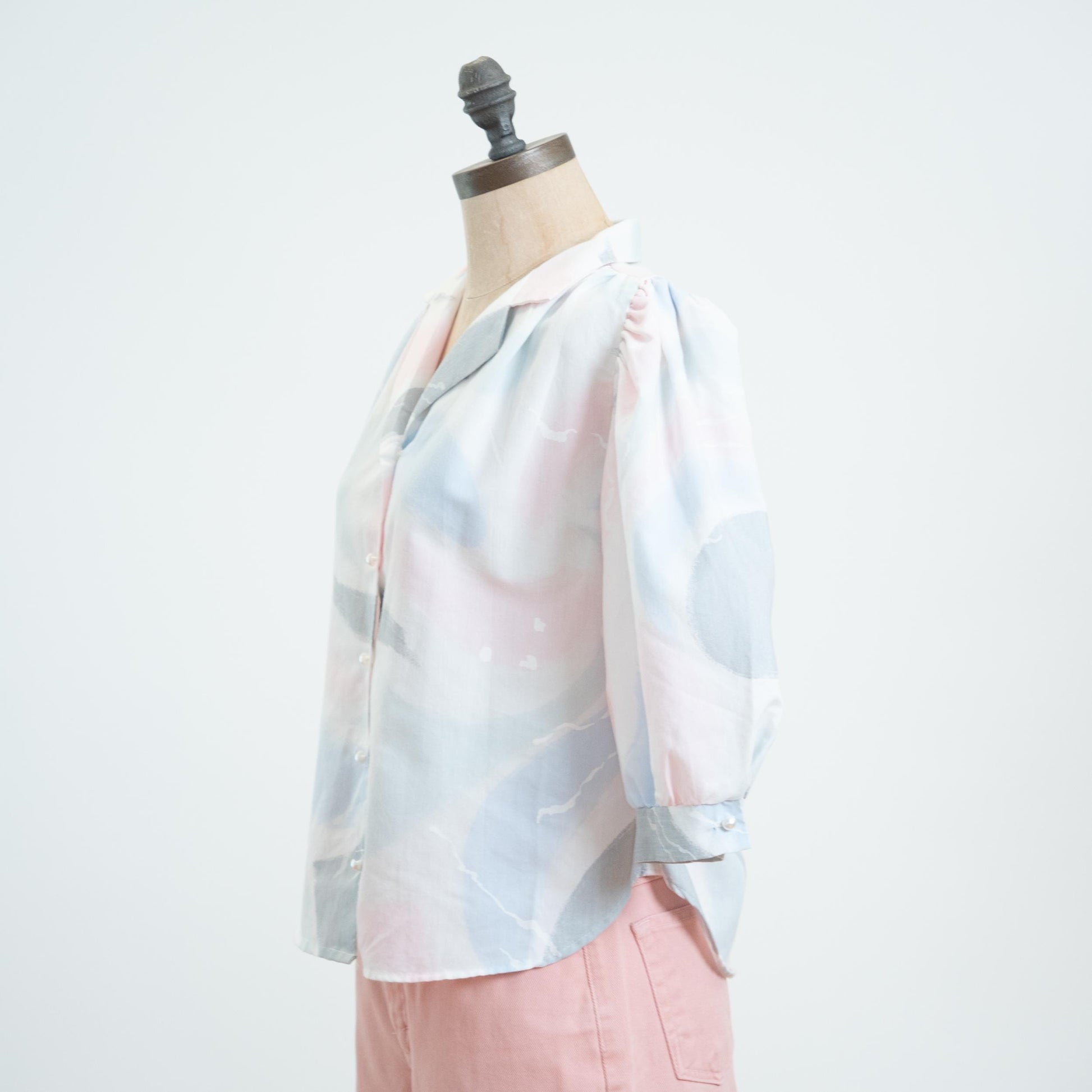 Vintage 80s Cotton Candy Puff Sleeve Blouse - Large