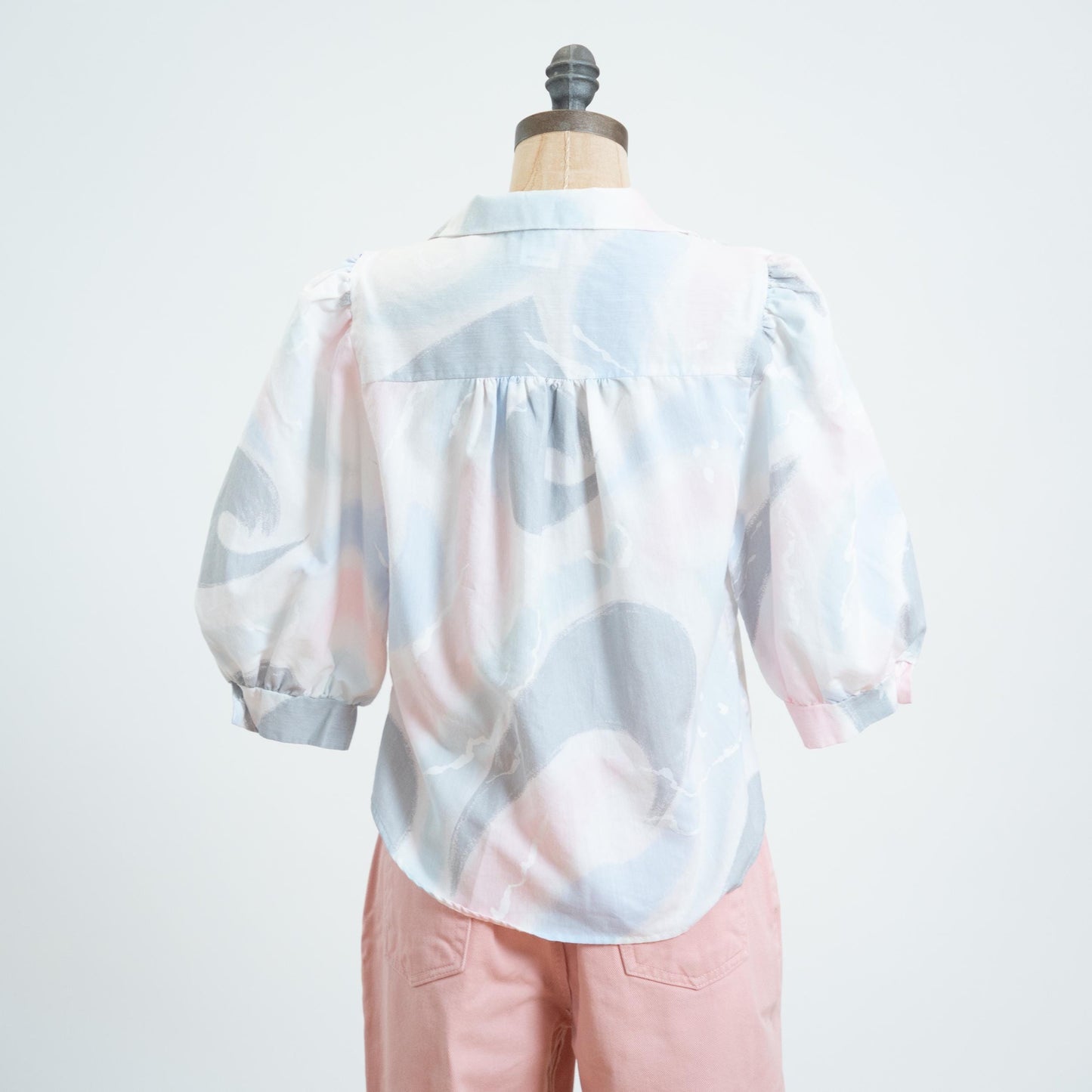 Vintage 80s Cotton Candy Puff Sleeve Blouse - Large