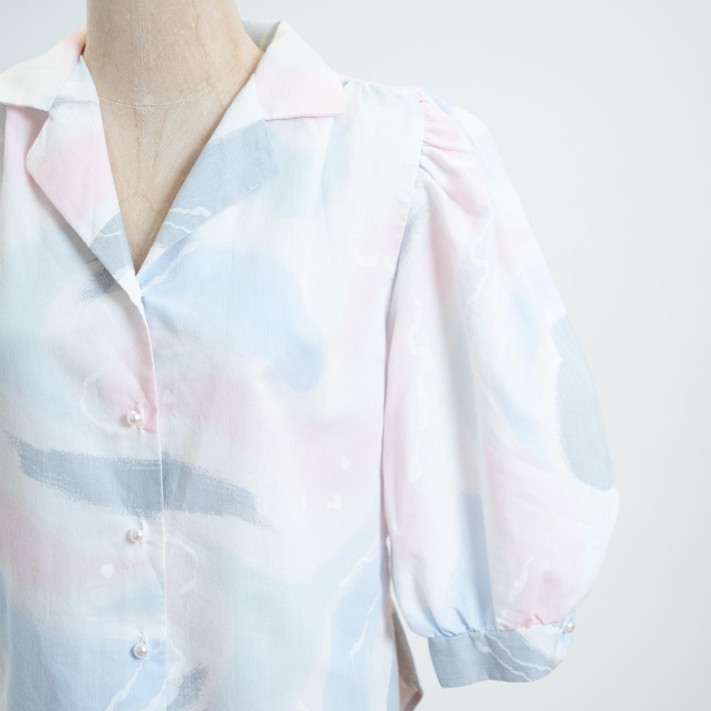 Vintage 80s Cotton Candy Puff Sleeve Blouse - Large