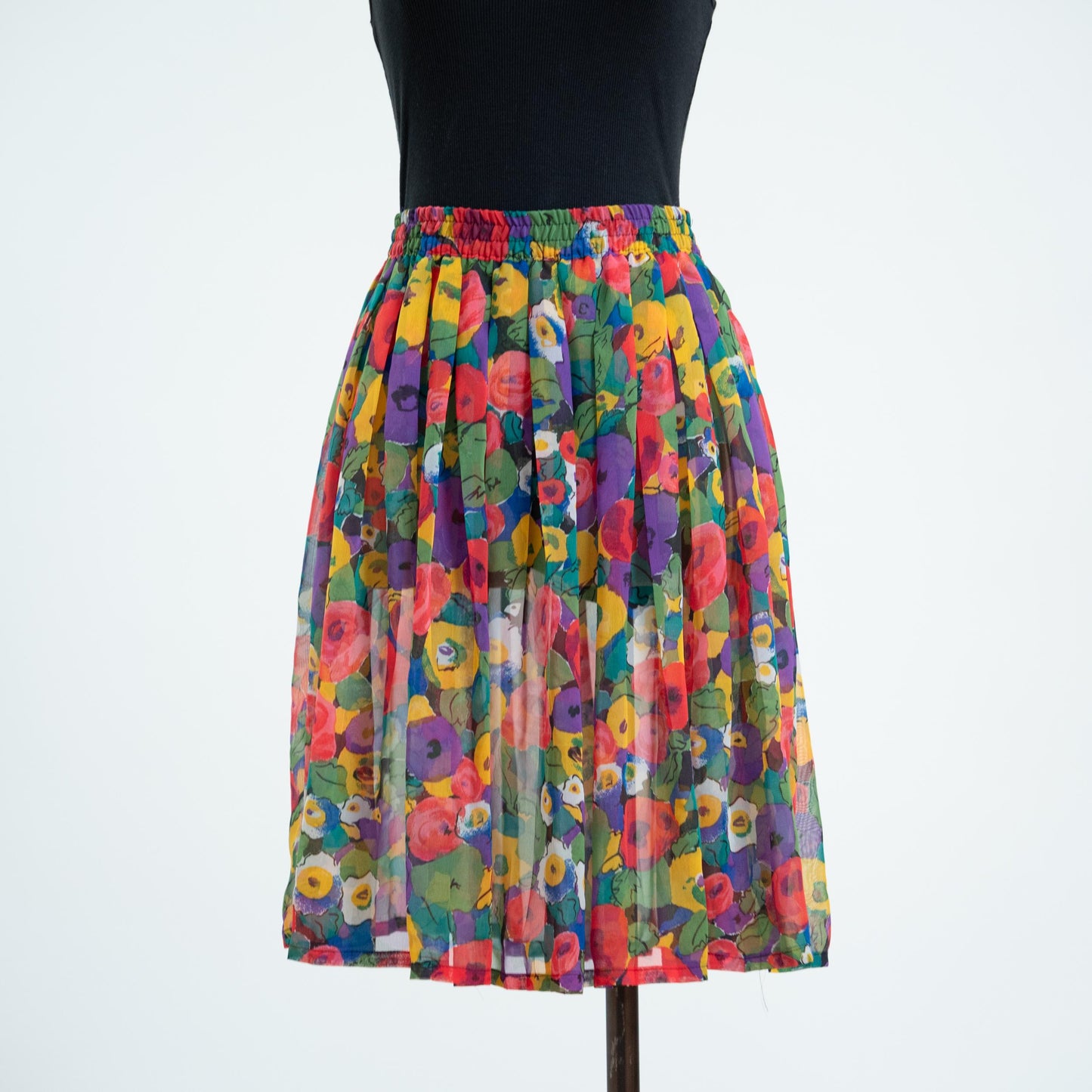Vintage 80s Sheer Floral Pleated Skirt - Medium