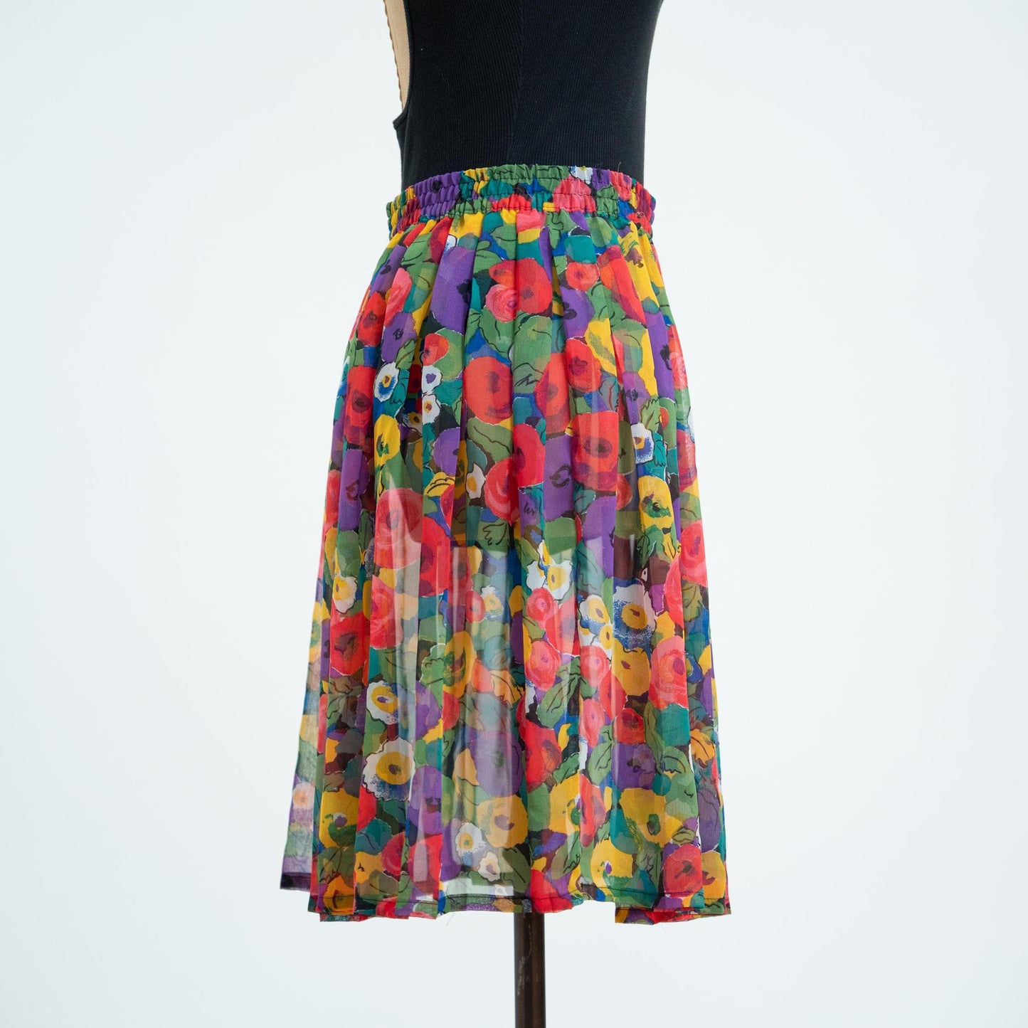 Vintage 80s Sheer Floral Pleated Skirt - Medium