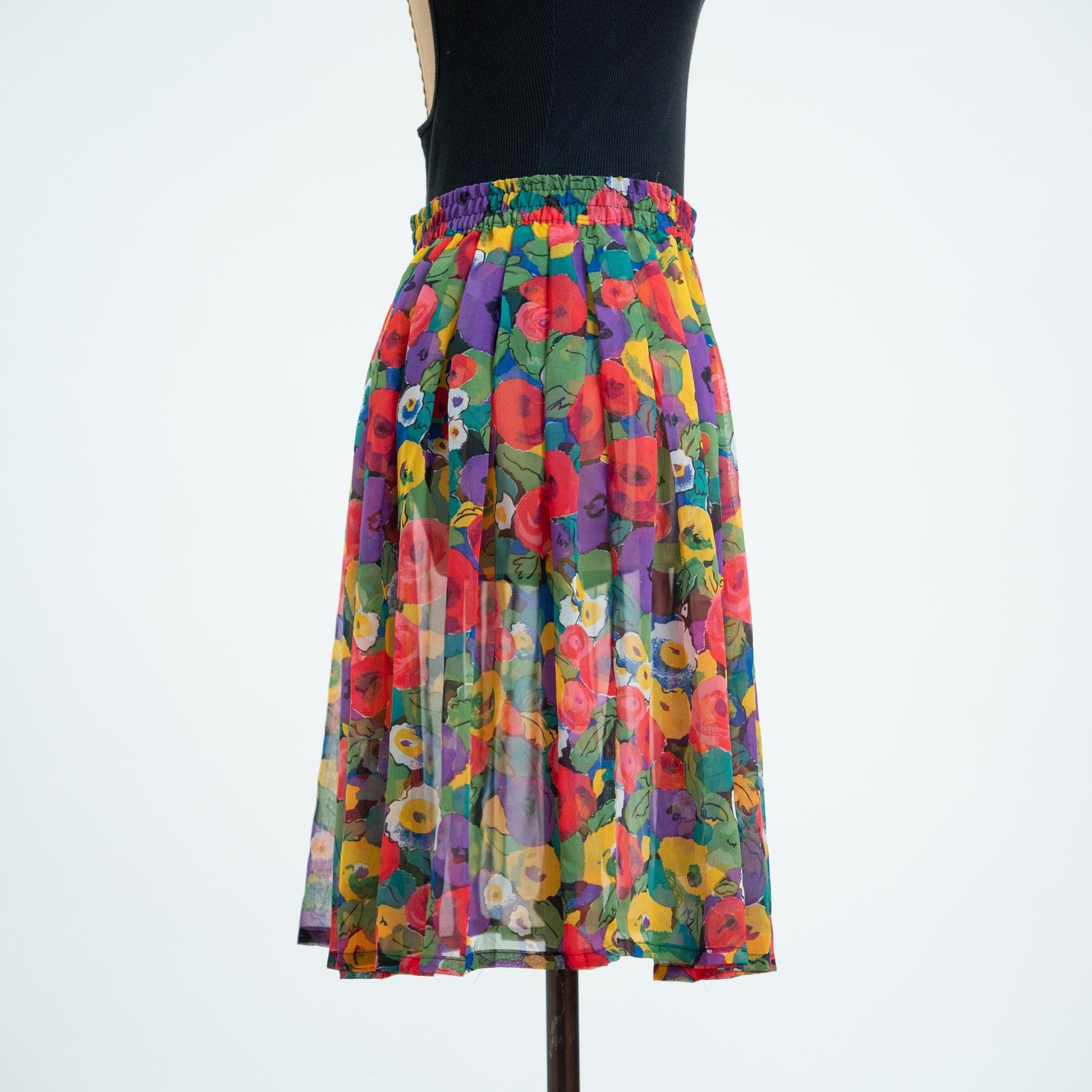Vintage 80s Sheer Floral Pleated Skirt - Medium