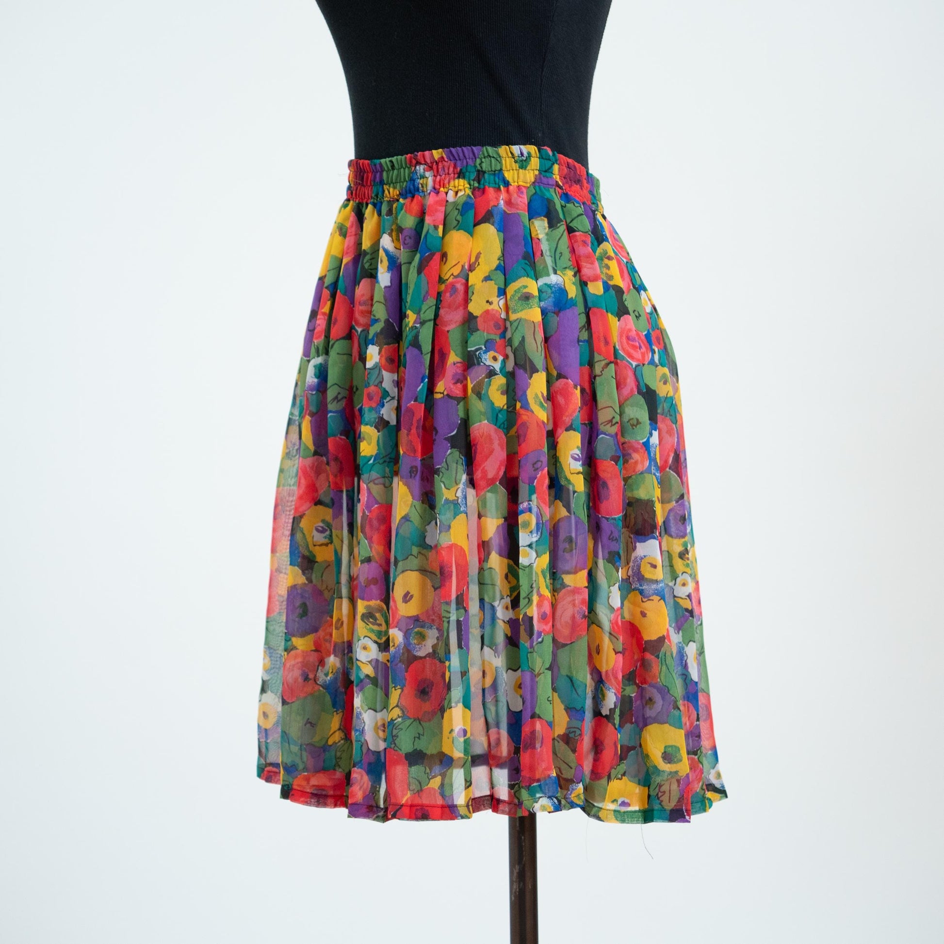 Vintage 80s Sheer Floral Pleated Skirt - Medium