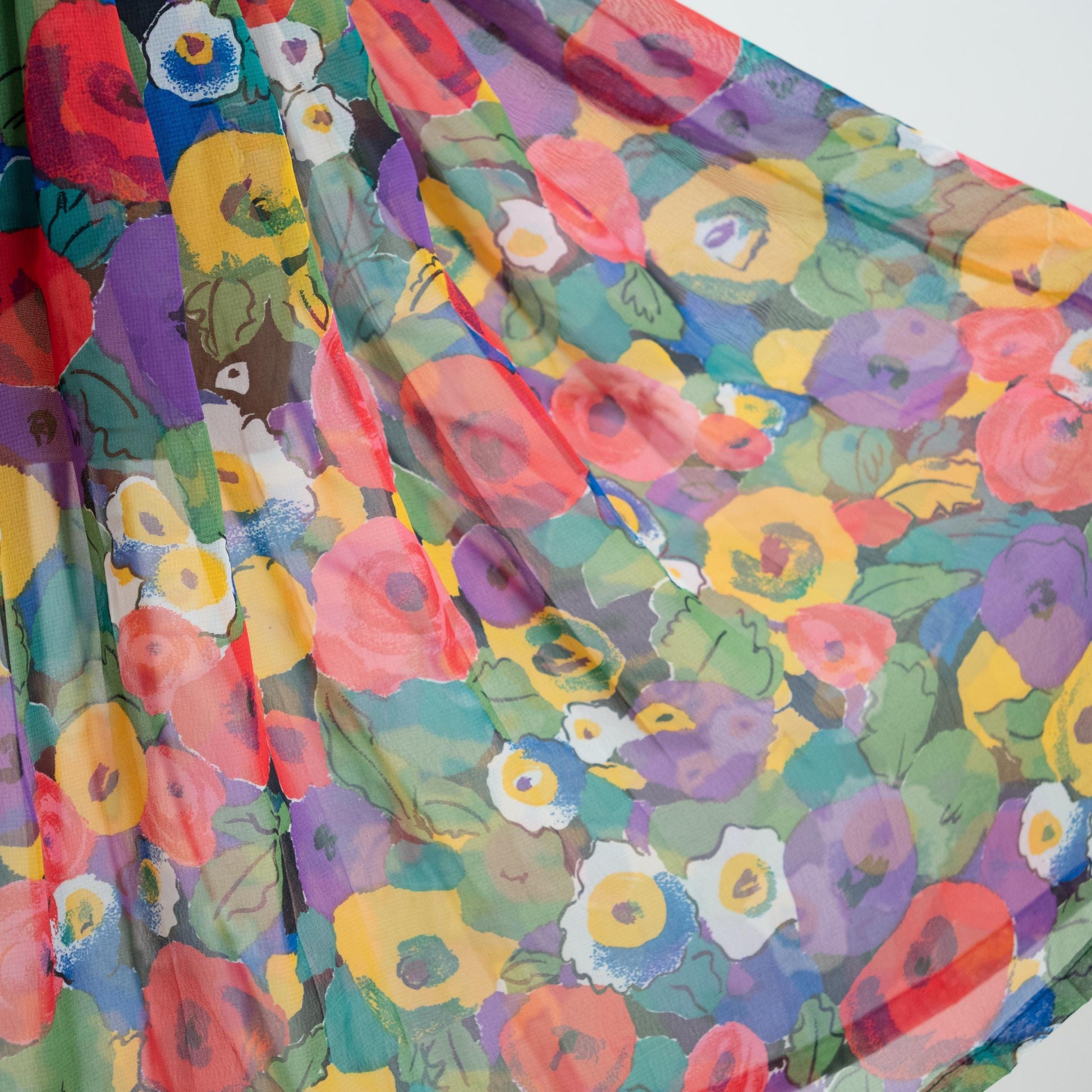 Vintage 80s Sheer Floral Pleated Skirt - Medium