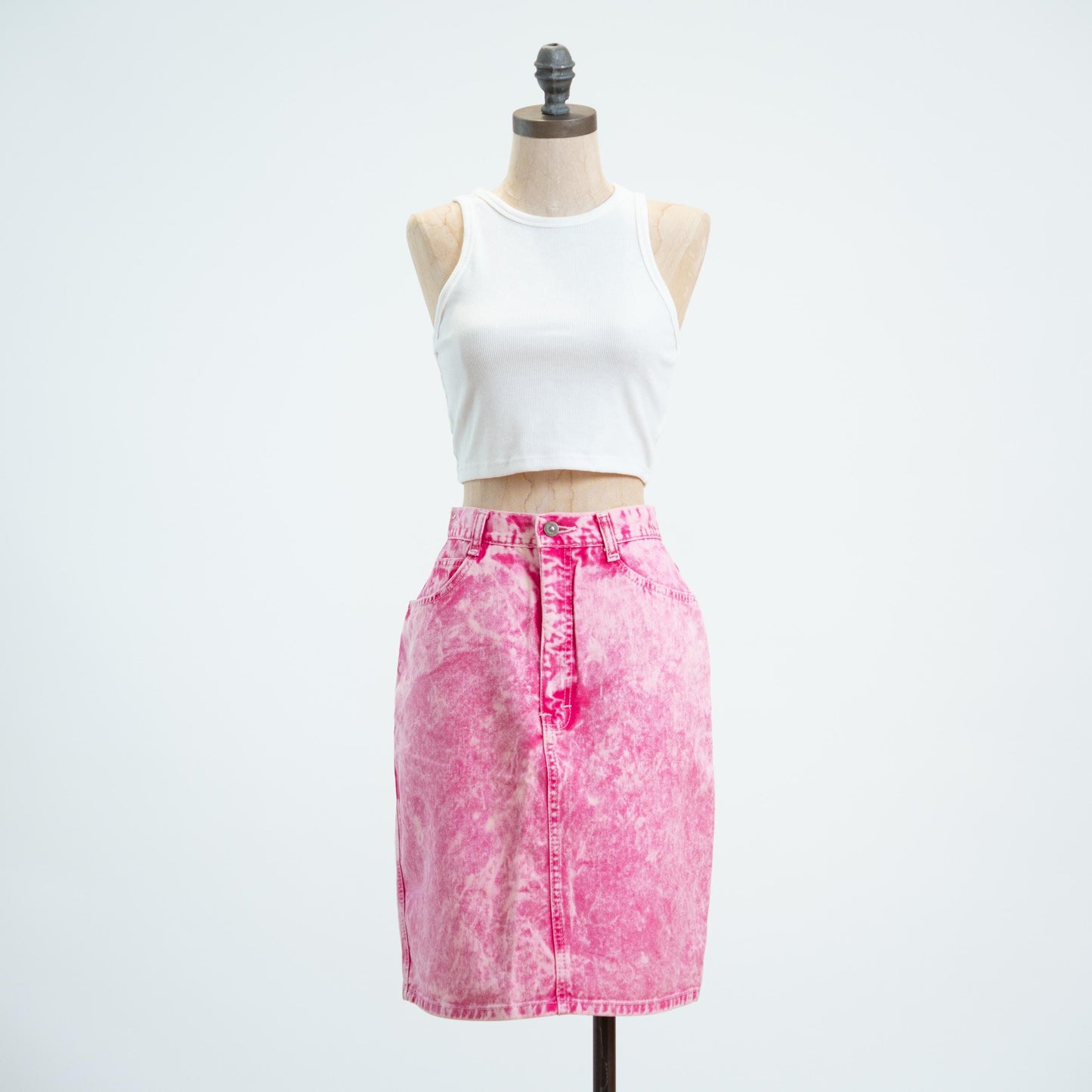 Vintage 80s Hot Pink Acid Wash Denim Skirt - Small, 26" Waist