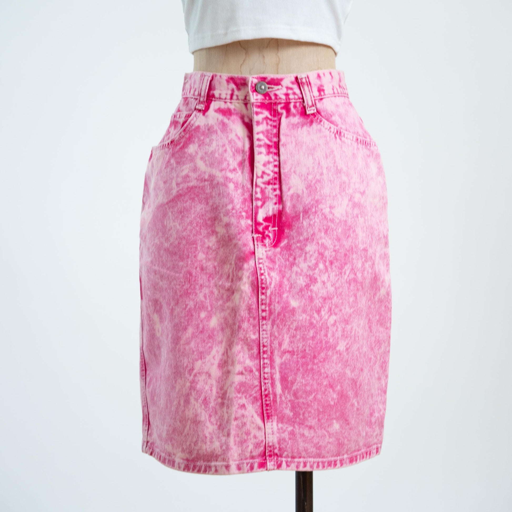 Vintage 80s Hot Pink Acid Wash Denim Skirt - Small, 26" Waist