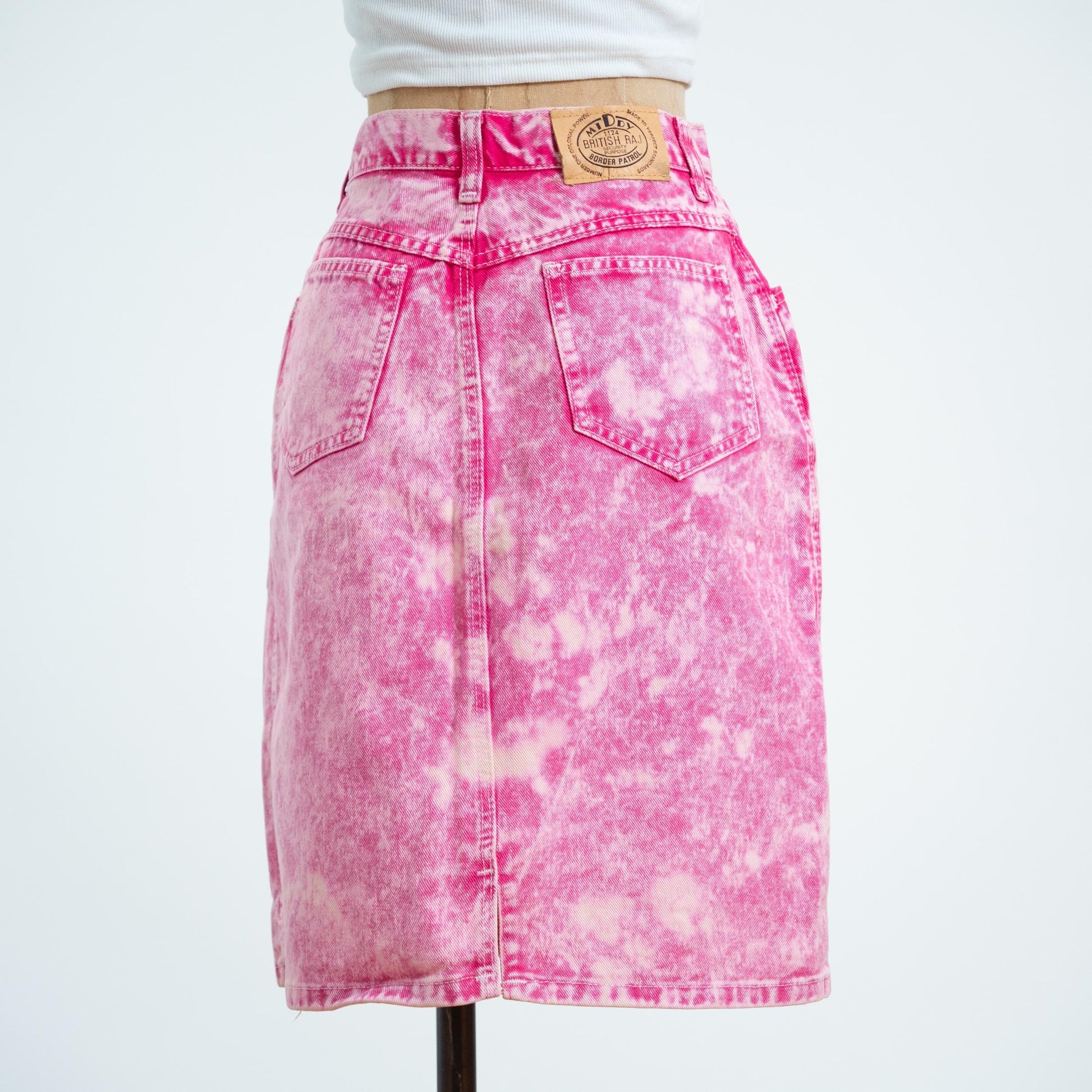 Vintage 80s Hot Pink Acid Wash Denim Skirt - Small, 26" Waist