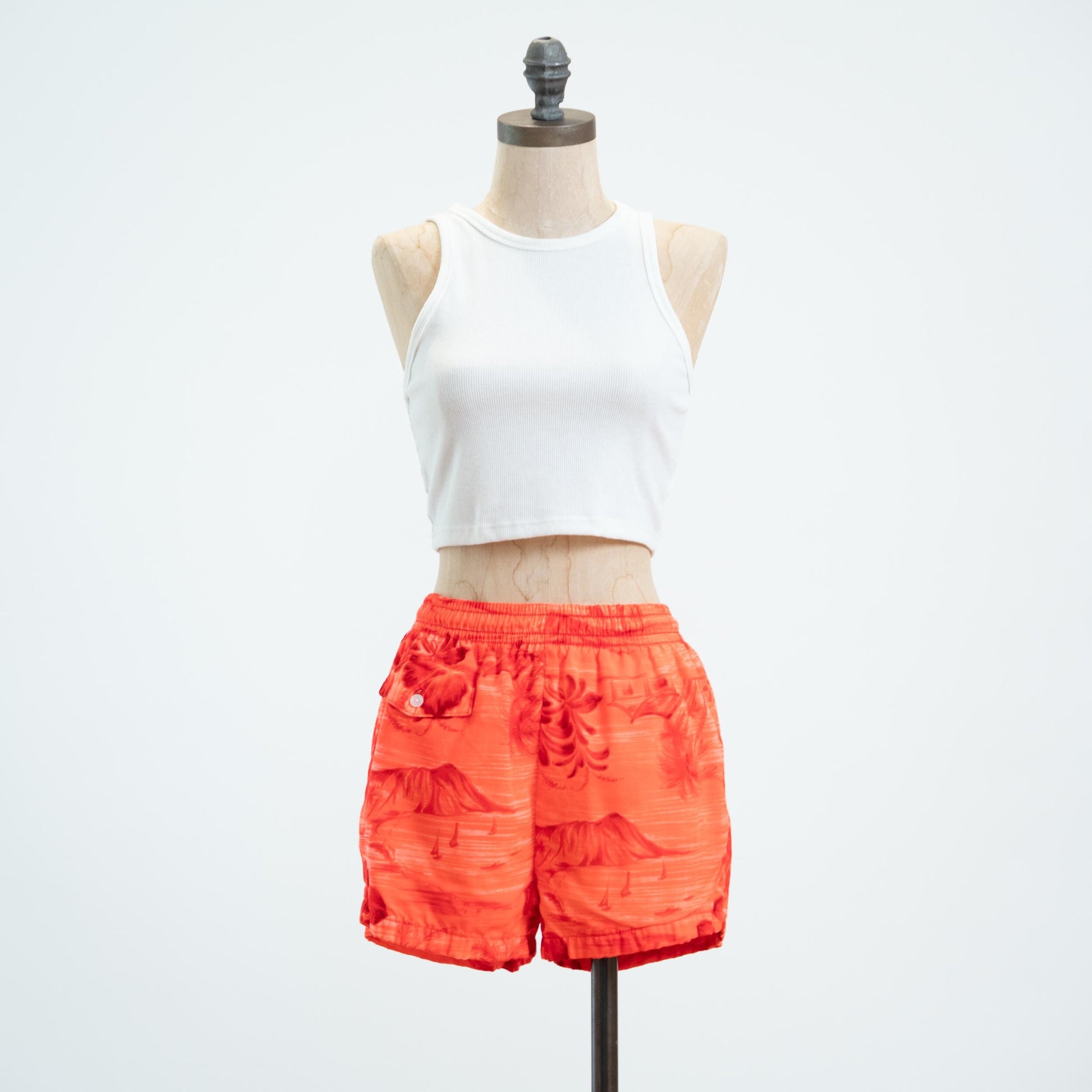 Vintage 80s Neon Orange Hawaiian Swim Shorts- Small 