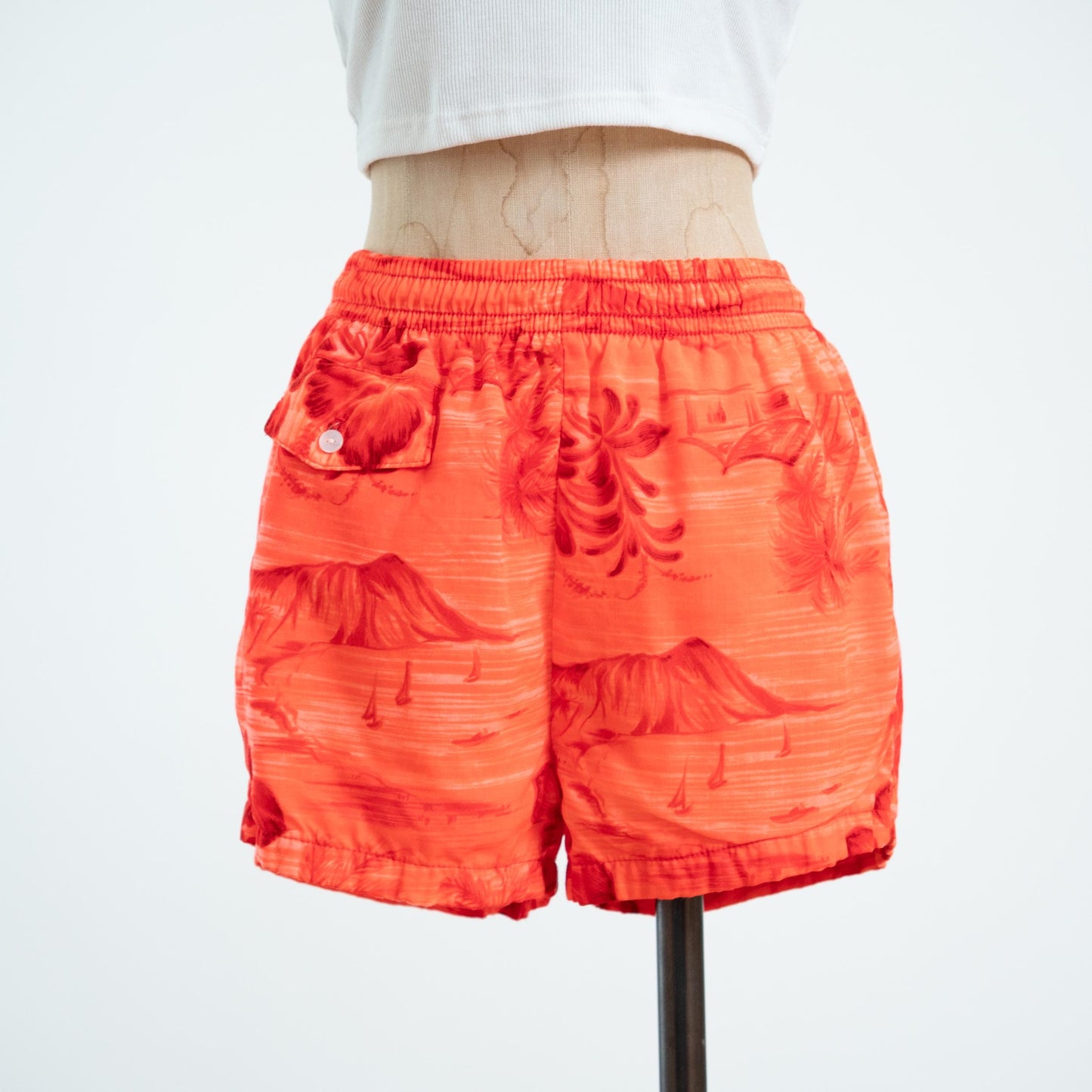 Vintage 80s Neon Orange Hawaiian Swim Shorts- Small 