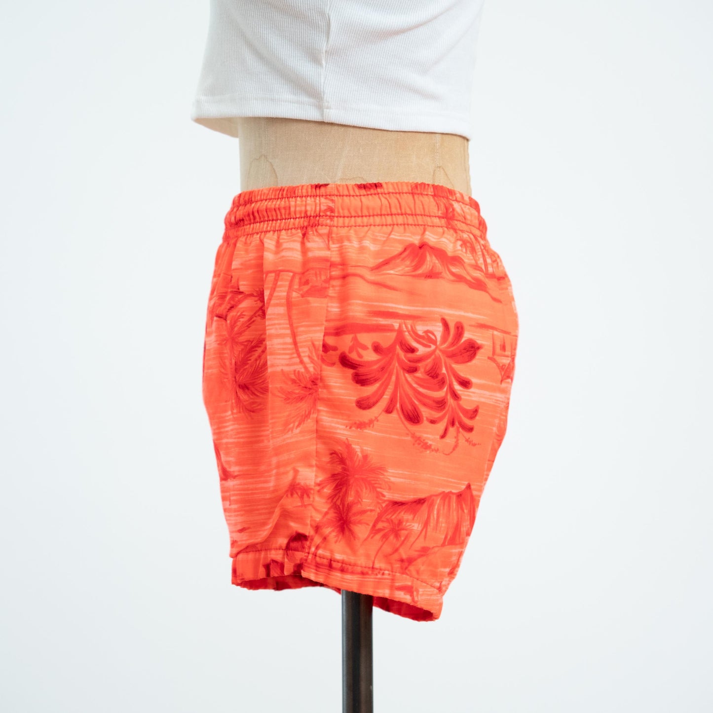Vintage 80s Neon Orange Hawaiian Swim Shorts- Small 