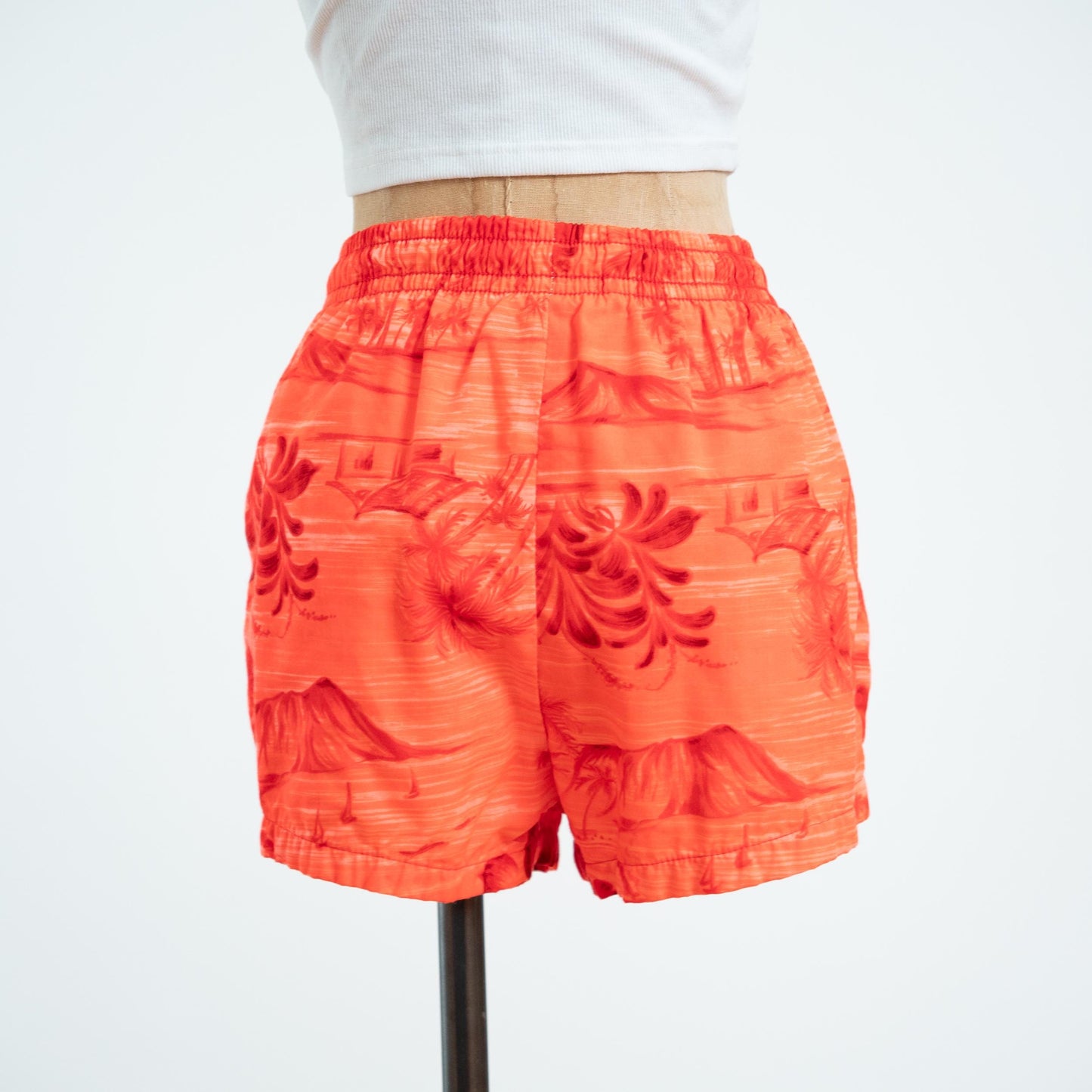 Vintage 80s Neon Orange Hawaiian Swim Shorts- Small 