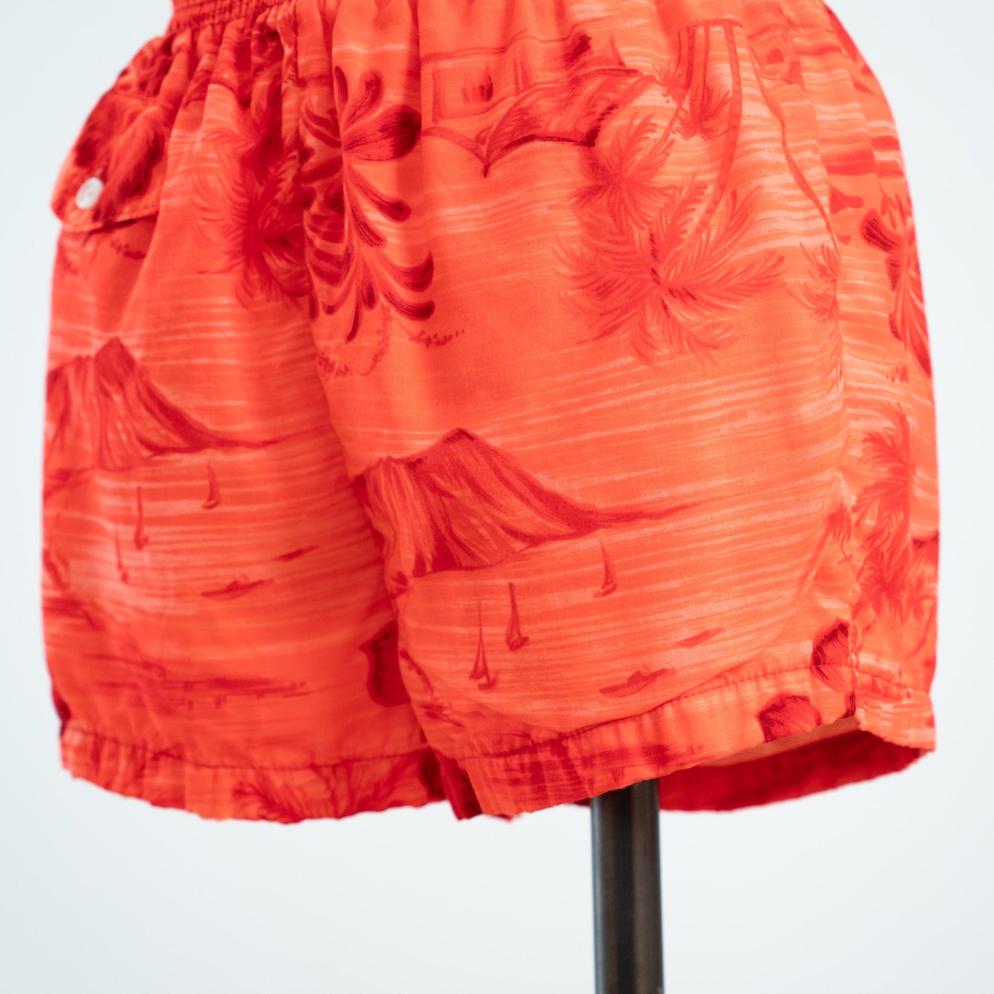 Vintage 80s Neon Orange Hawaiian Swim Shorts- Small 