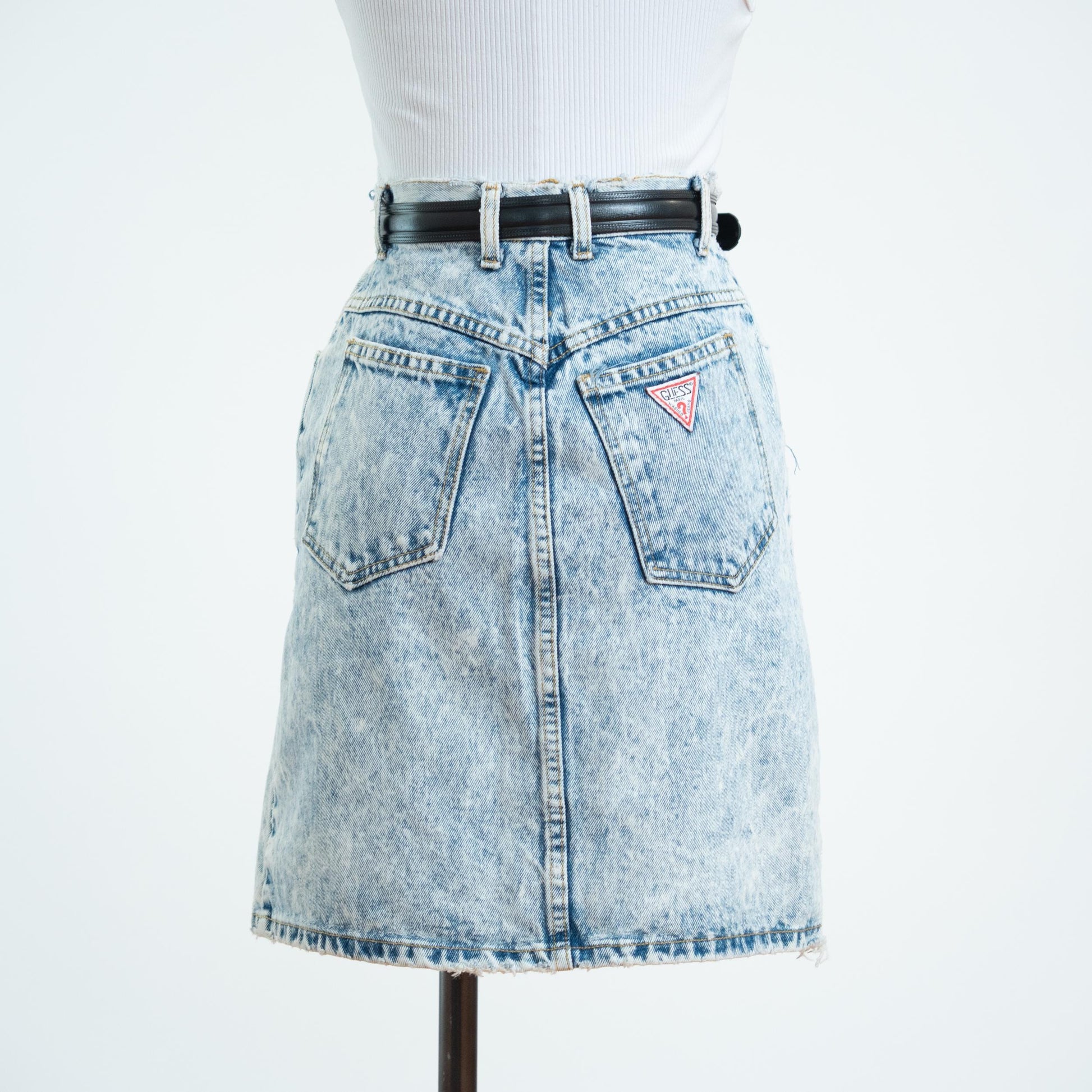 Vintage 80s Guess Acid Wash Denim Mini Skirt - Extra Small, 25" Waist 