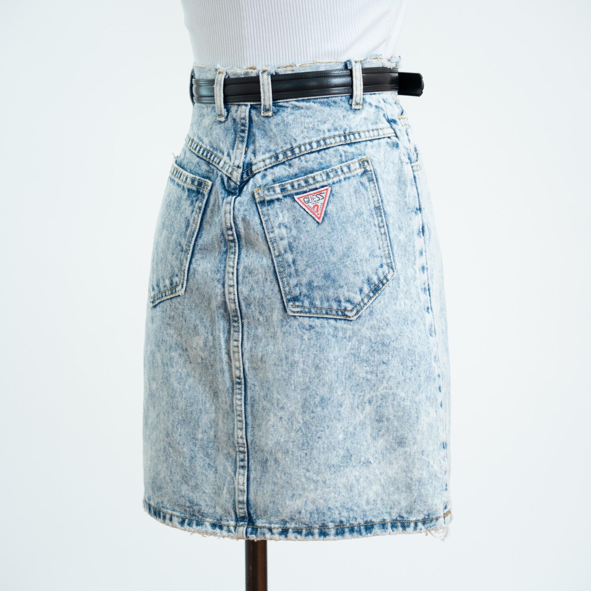 Vintage 80s Guess Acid Wash Denim Mini Skirt - Extra Small, 25" Waist 