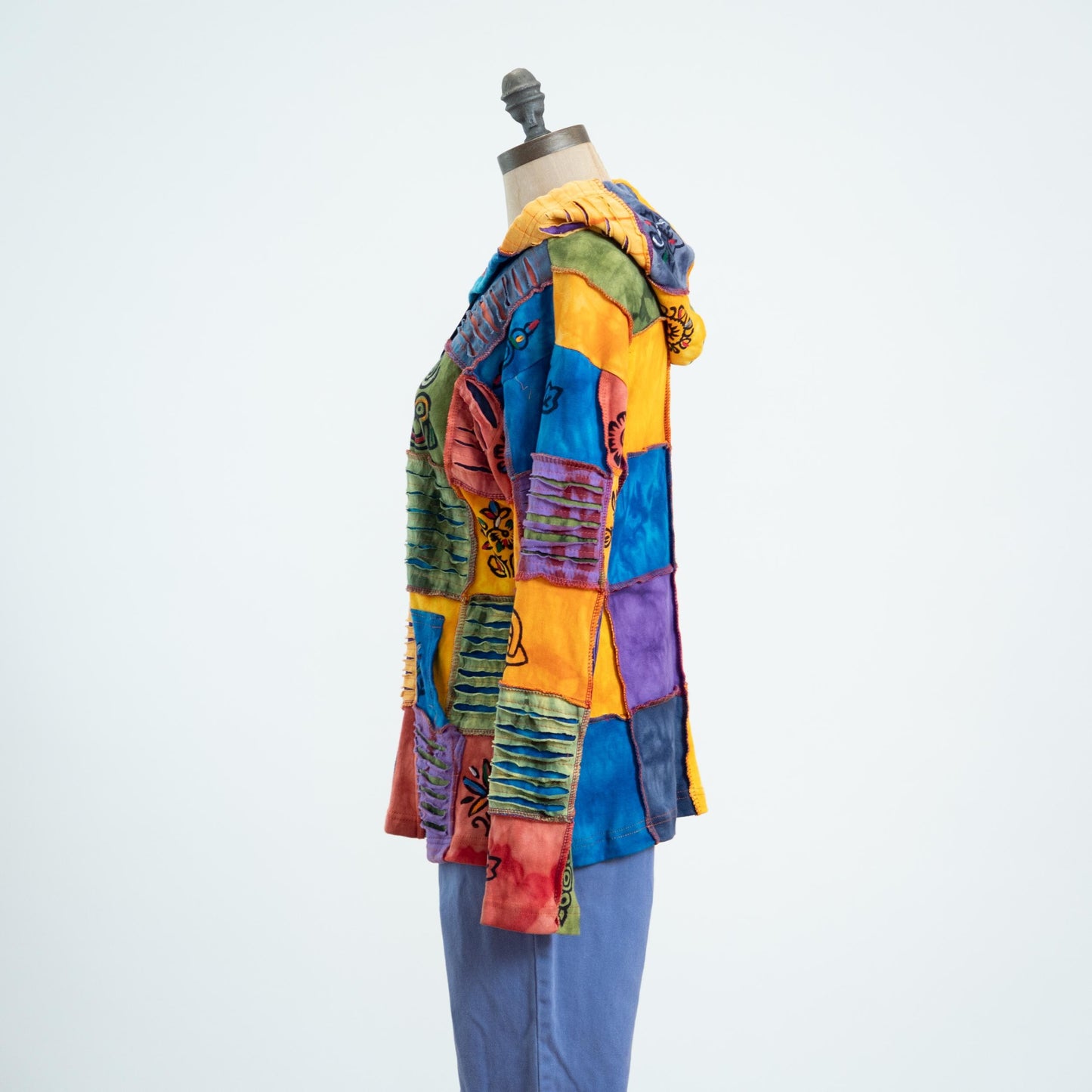 Vintage 90s Rising International Boho Patchwork Hoodie NWT- Small