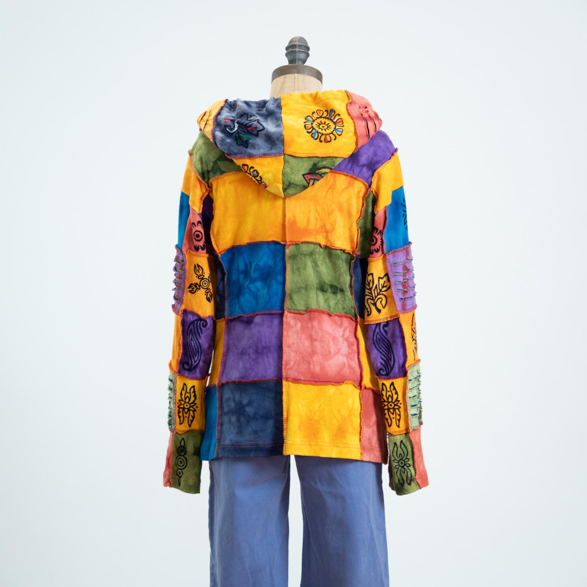 Vintage 90s Rising International Boho Patchwork Hoodie NWT- Small