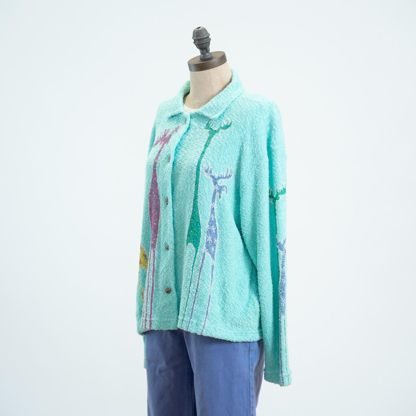 Vintage 80s Terry Cloth Moose Cardigan - Extra Large