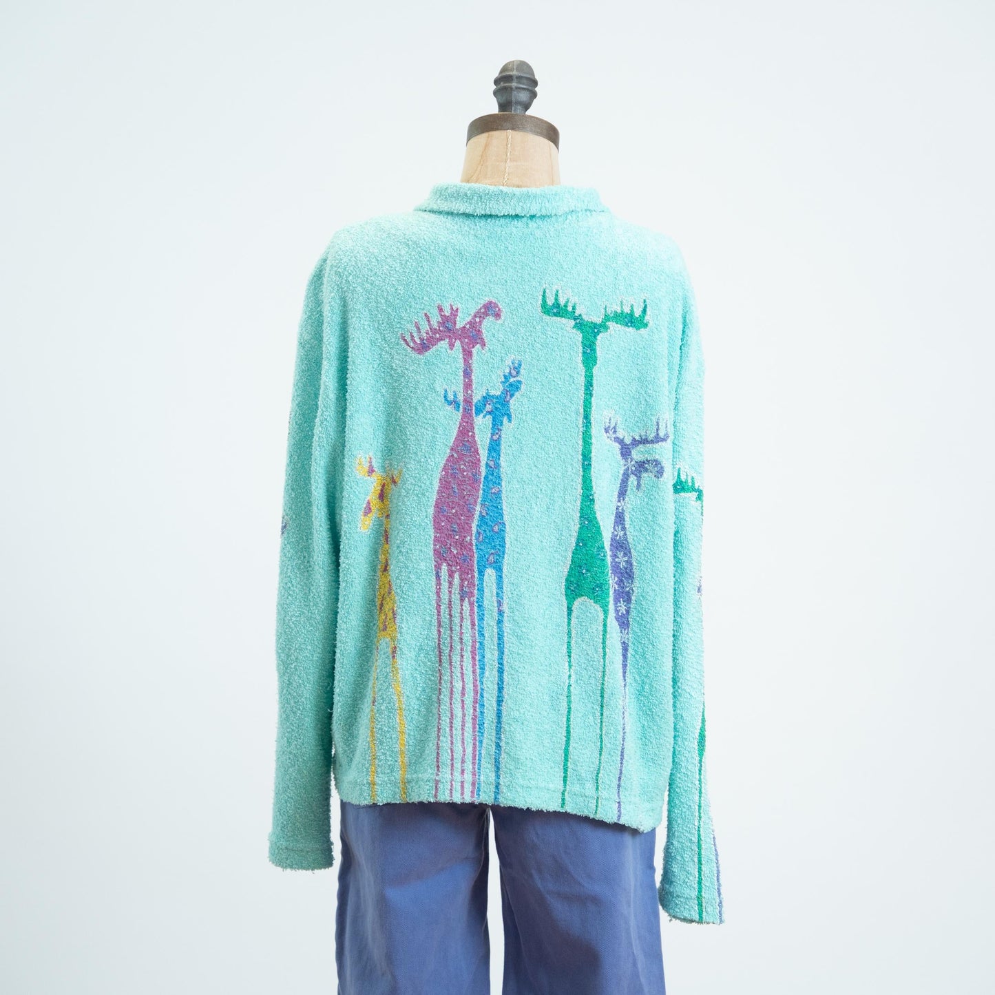 Vintage 80s Terry Cloth Moose Cardigan - Extra Large