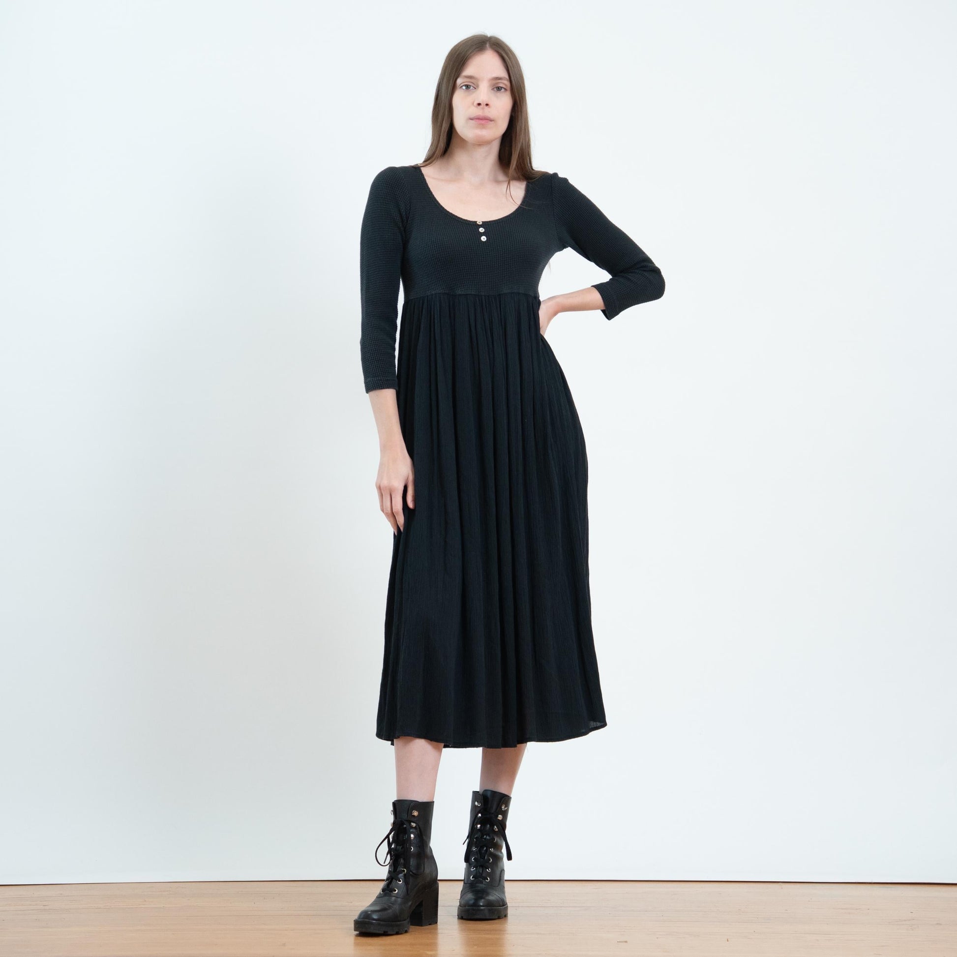 Vintage 90s Witchy Black 3/4 Sleeve Midi Dress - Extra Small