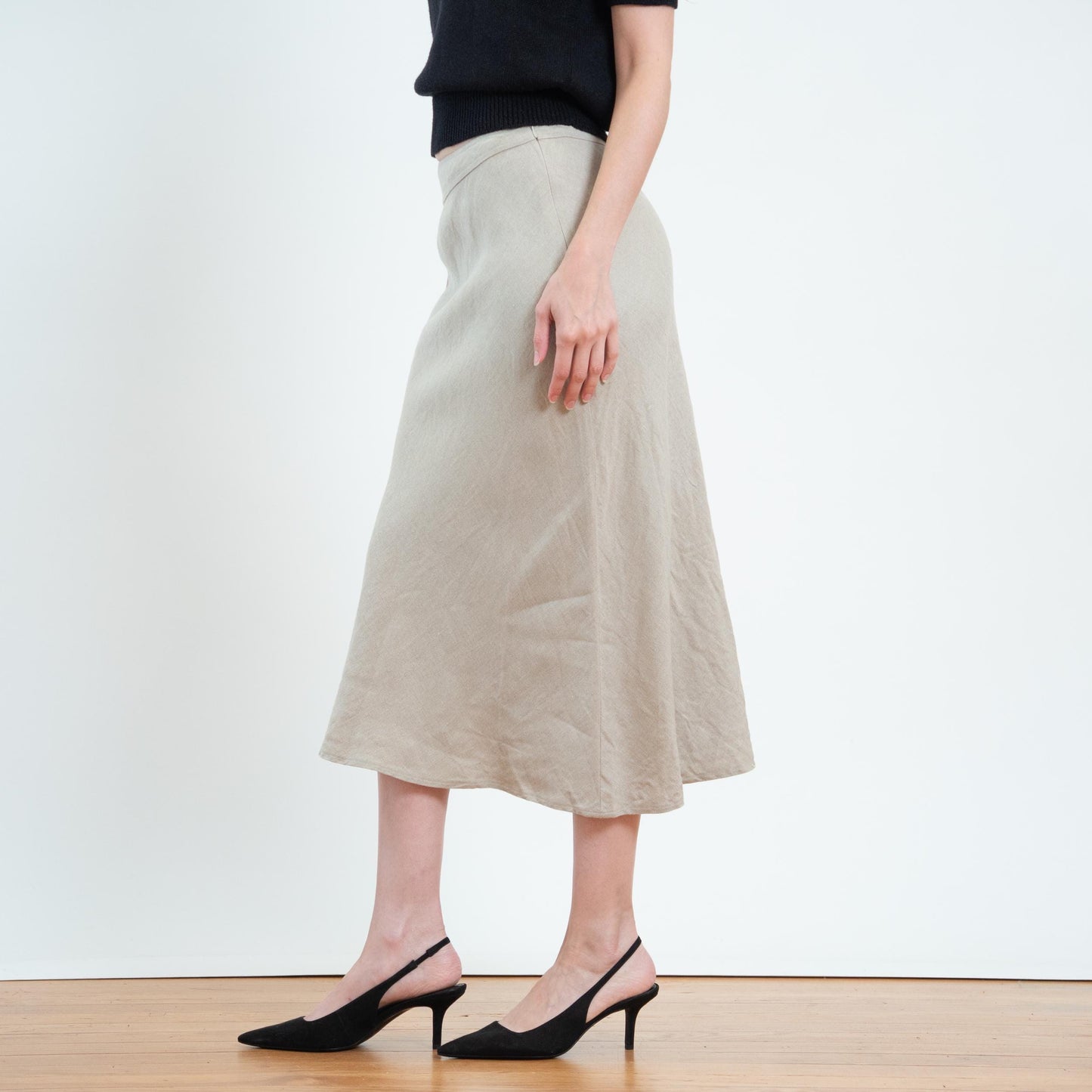 Vintage 90s Linen Bias Cut Midi Skirt - Size 6