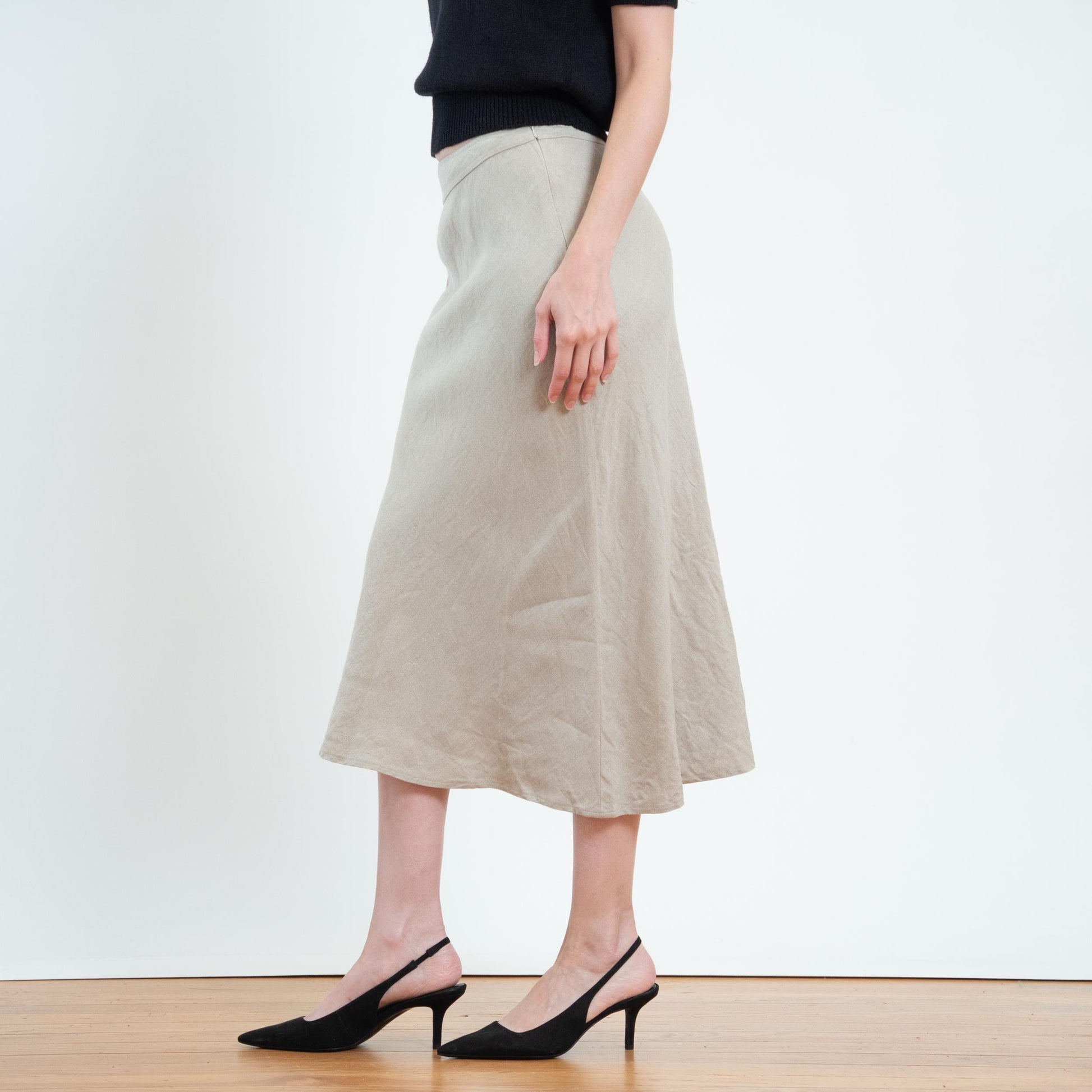 Vintage 90s Linen Bias Cut Midi Skirt - Size 6