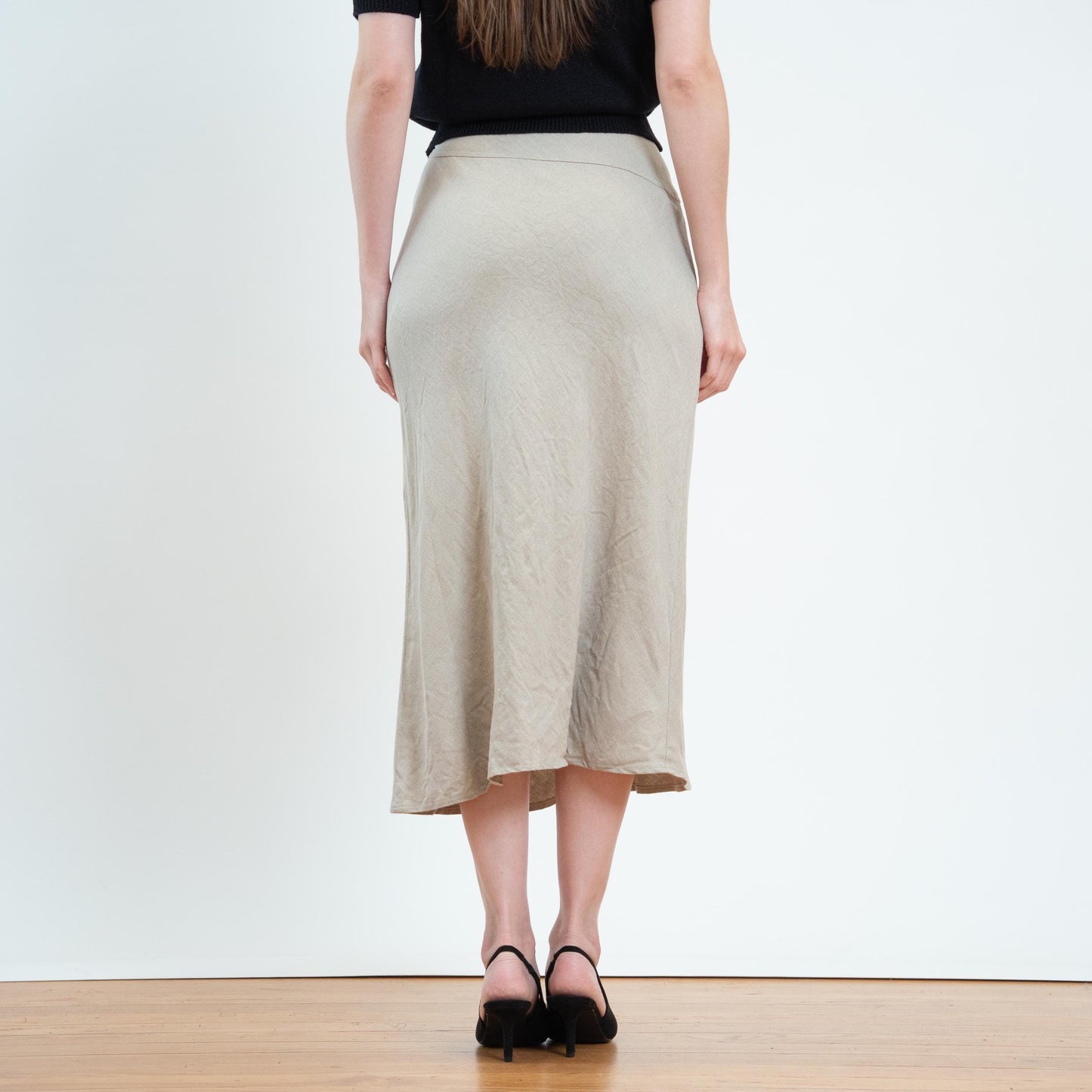 Vintage 90s Linen Bias Cut Midi Skirt - Size 6