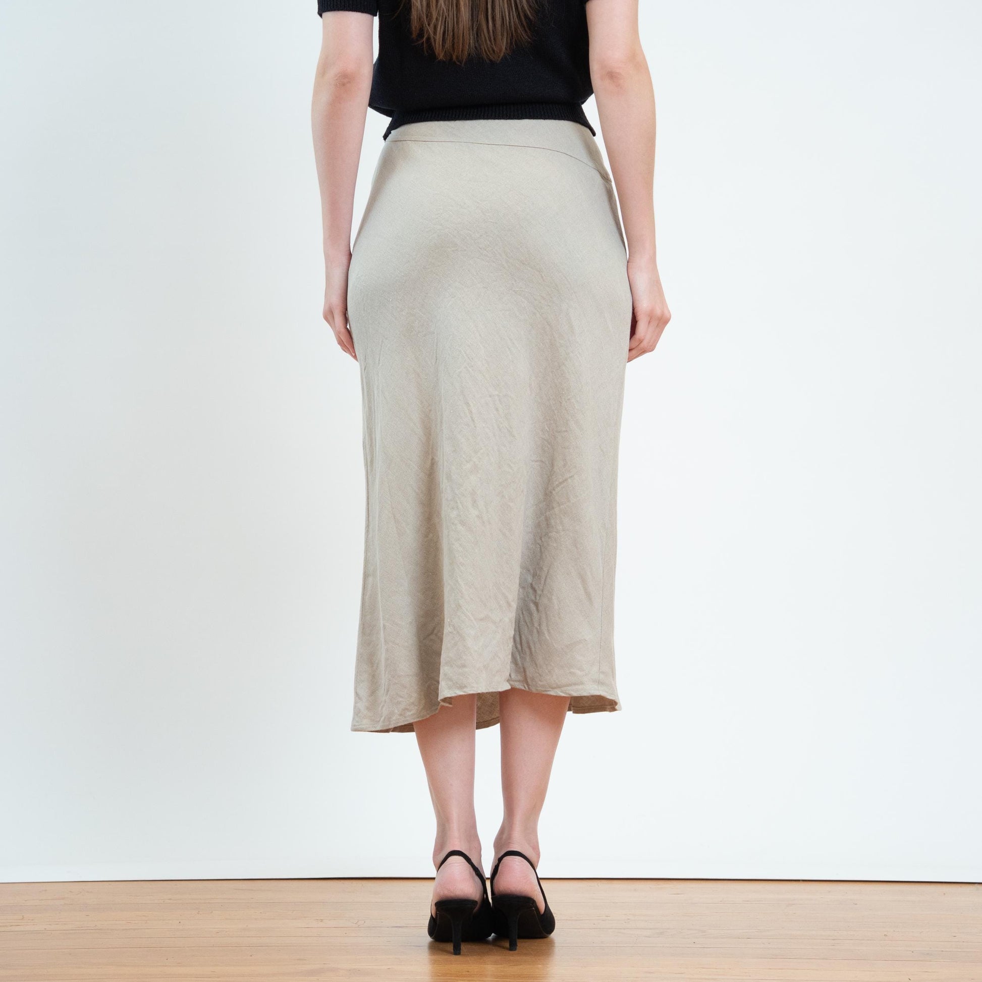 Vintage 90s Linen Bias Cut Midi Skirt - Size 6