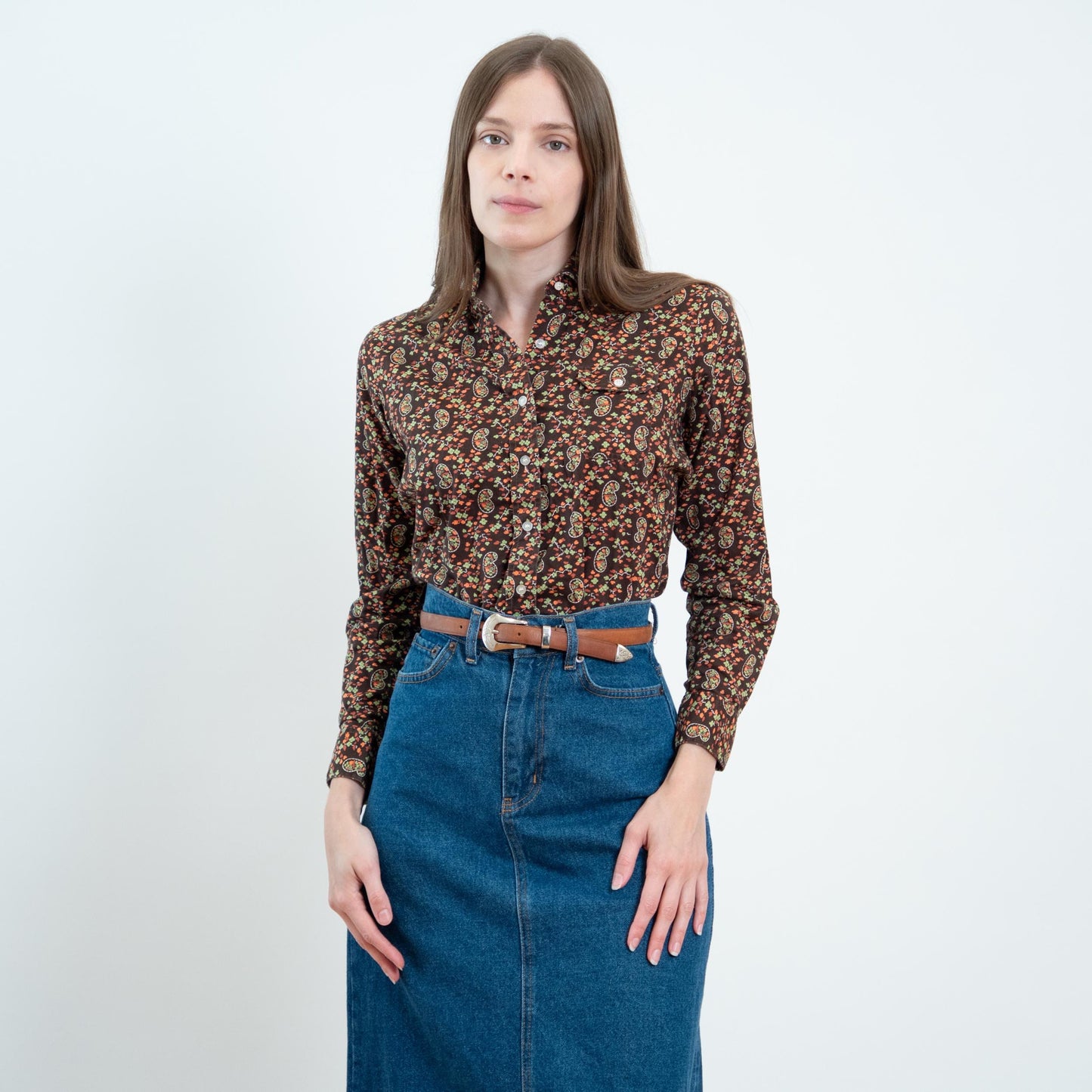 Vintage 70s Calico Floral & Paisley Print Top - XS to Small