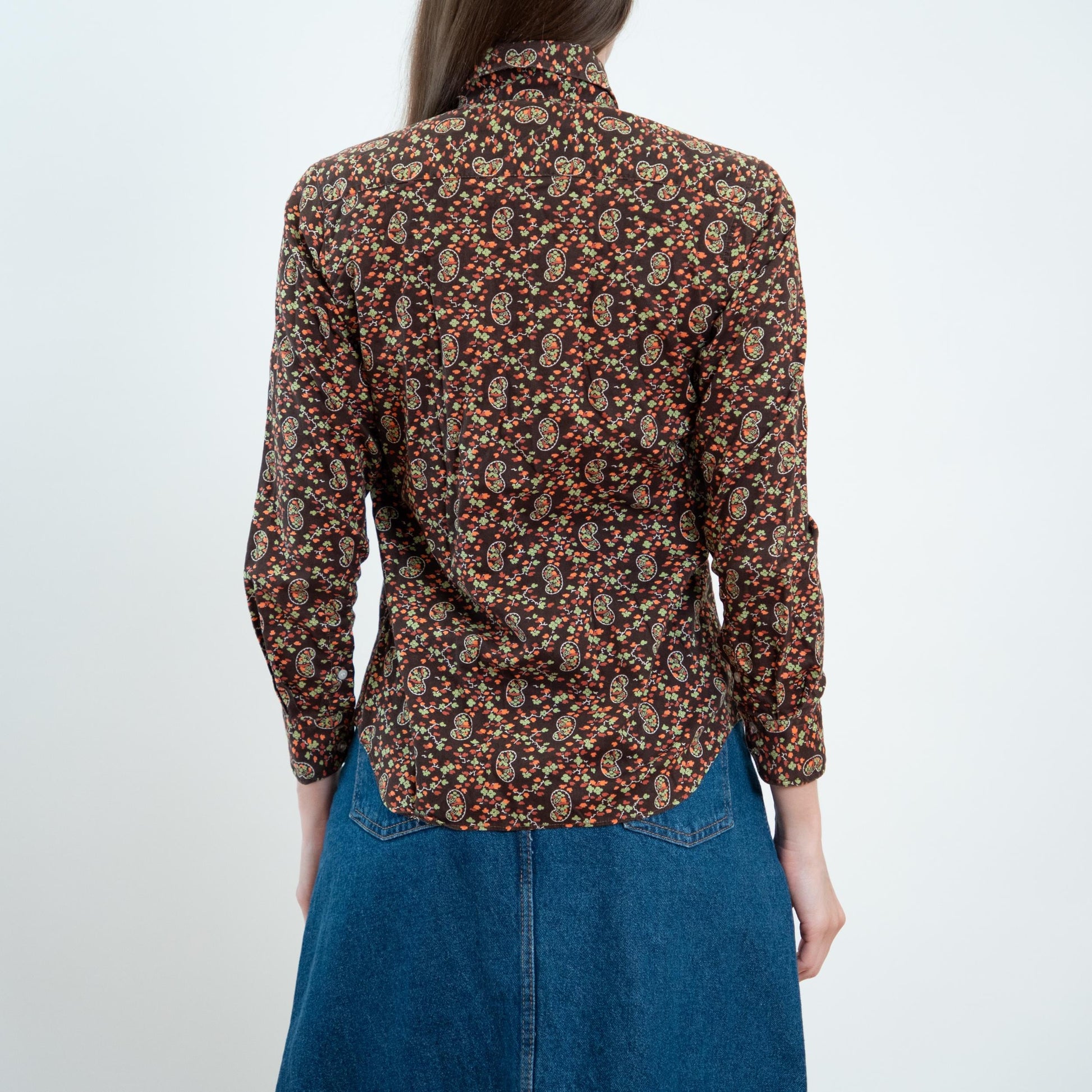 Vintage 70s Calico Floral & Paisley Print Top - XS to Small