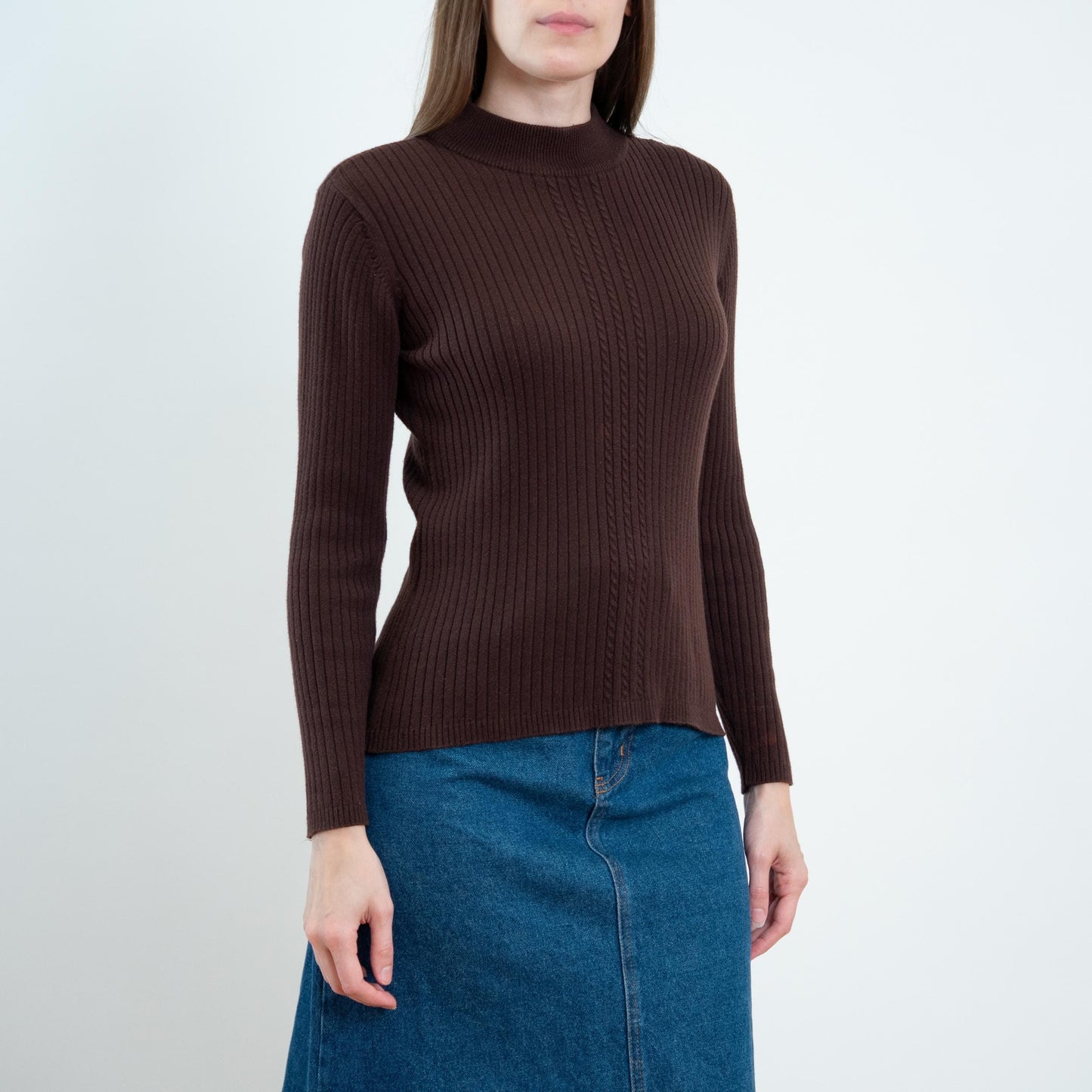Vintage 90s Chocolate Brown Ribbed Lightweight Sweater - Small