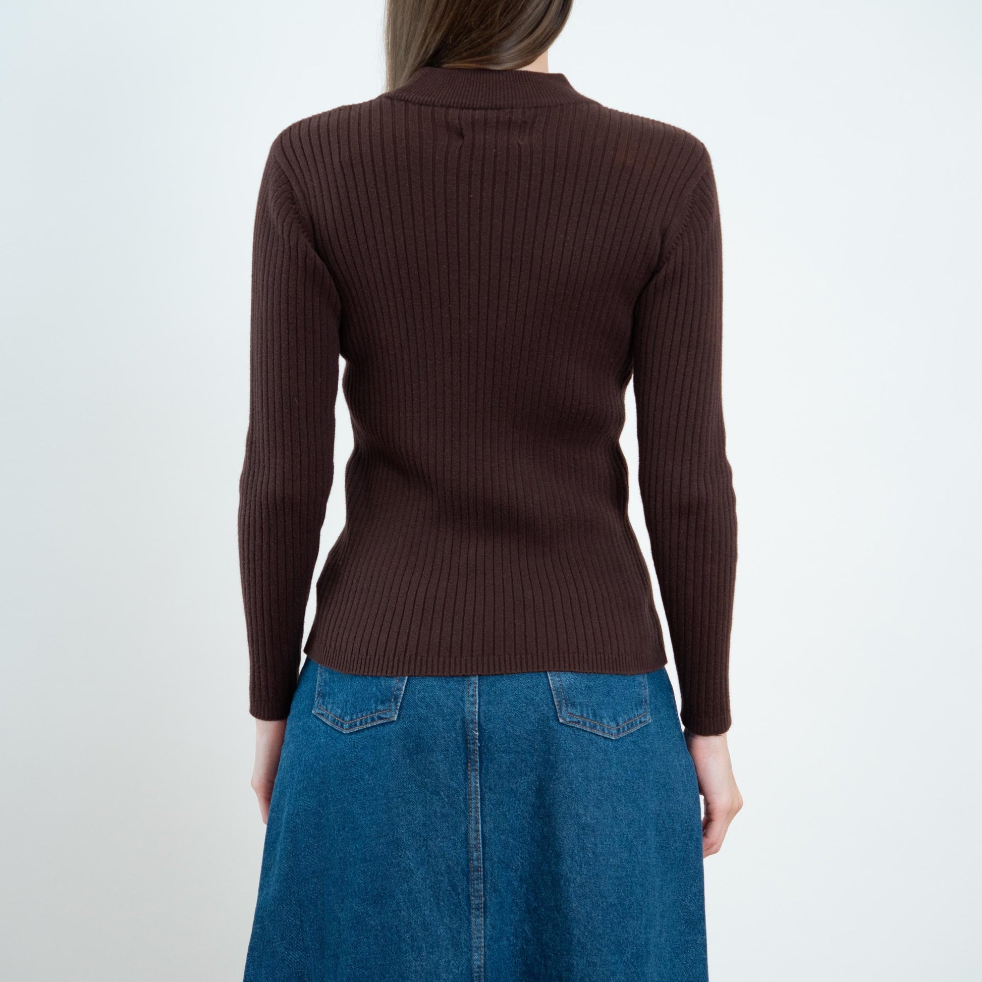 Vintage 90s Chocolate Brown Ribbed Lightweight Sweater - Small