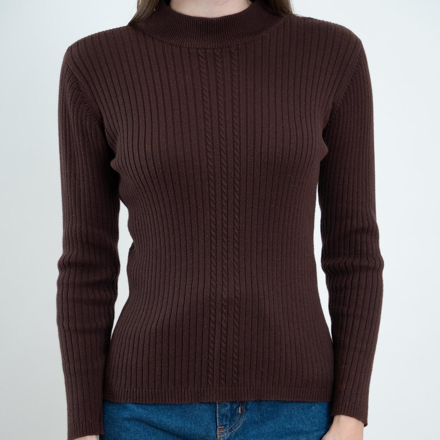 Vintage 90s Chocolate Brown Ribbed Lightweight Sweater - Small