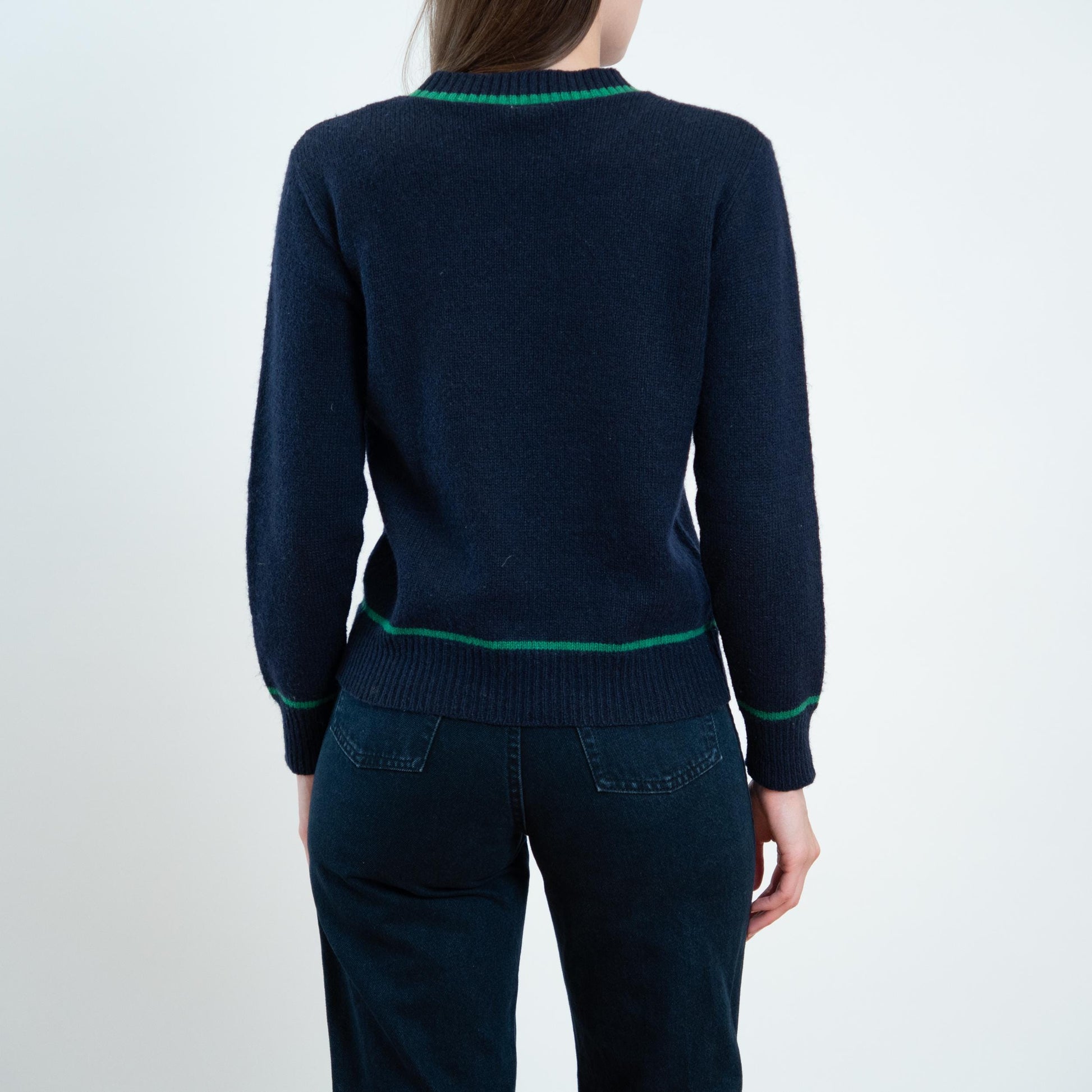 Vintage 70s Navy Blue Strawberry Sweater - Medium