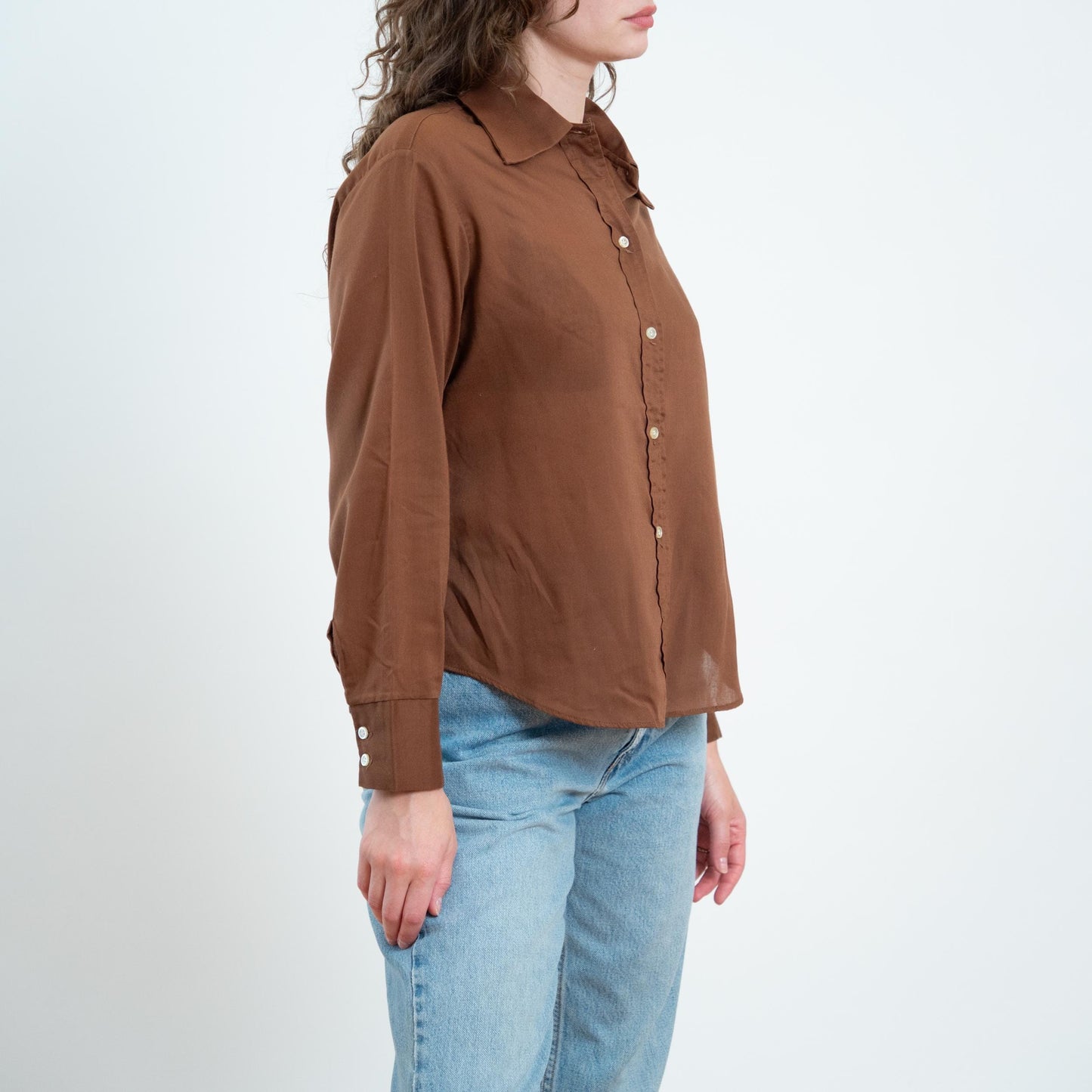 Vintage 70s Cocoa Brown Wing Tip Collar Shirt - Extra Large 