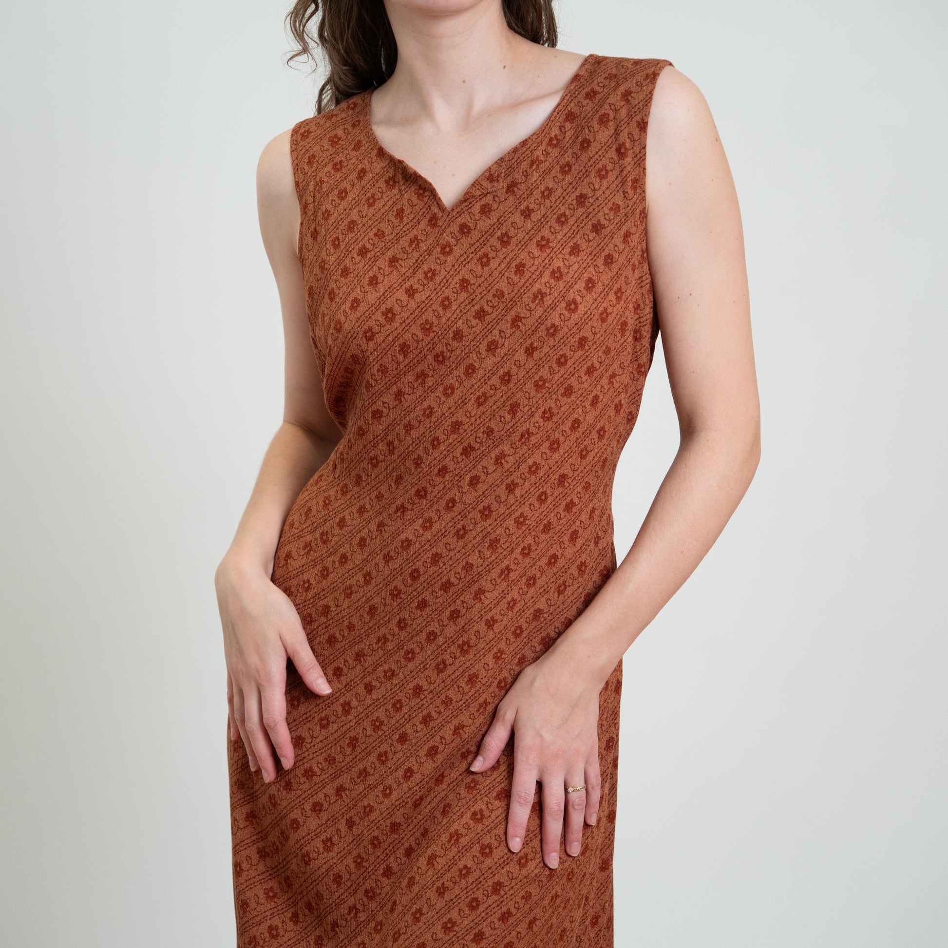 Vintage 90s Burnt Orange Floral Maxi Sundress - Large