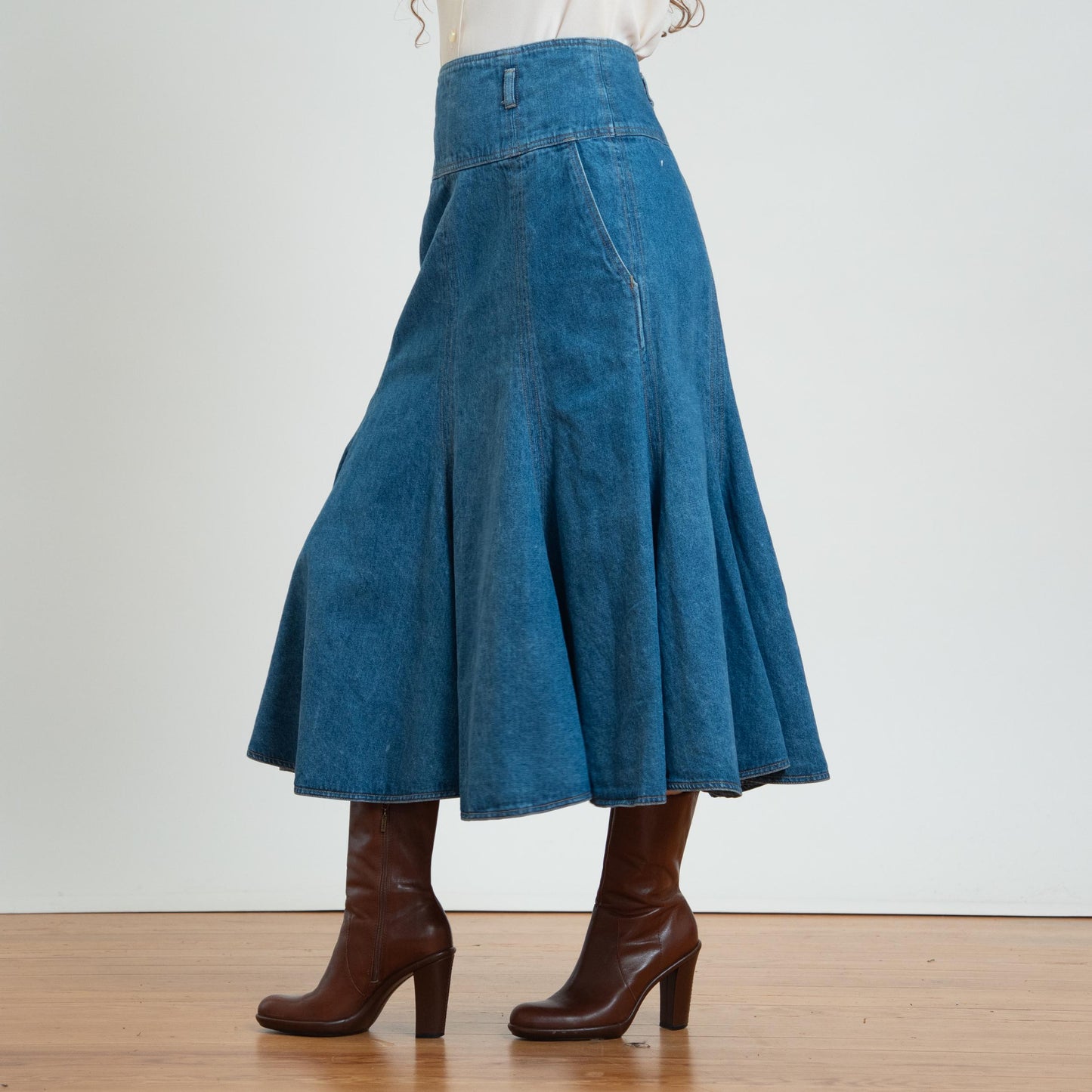 Vintage 90s Denim Midi Trumpet Skirt - Medium, 29" Waist |