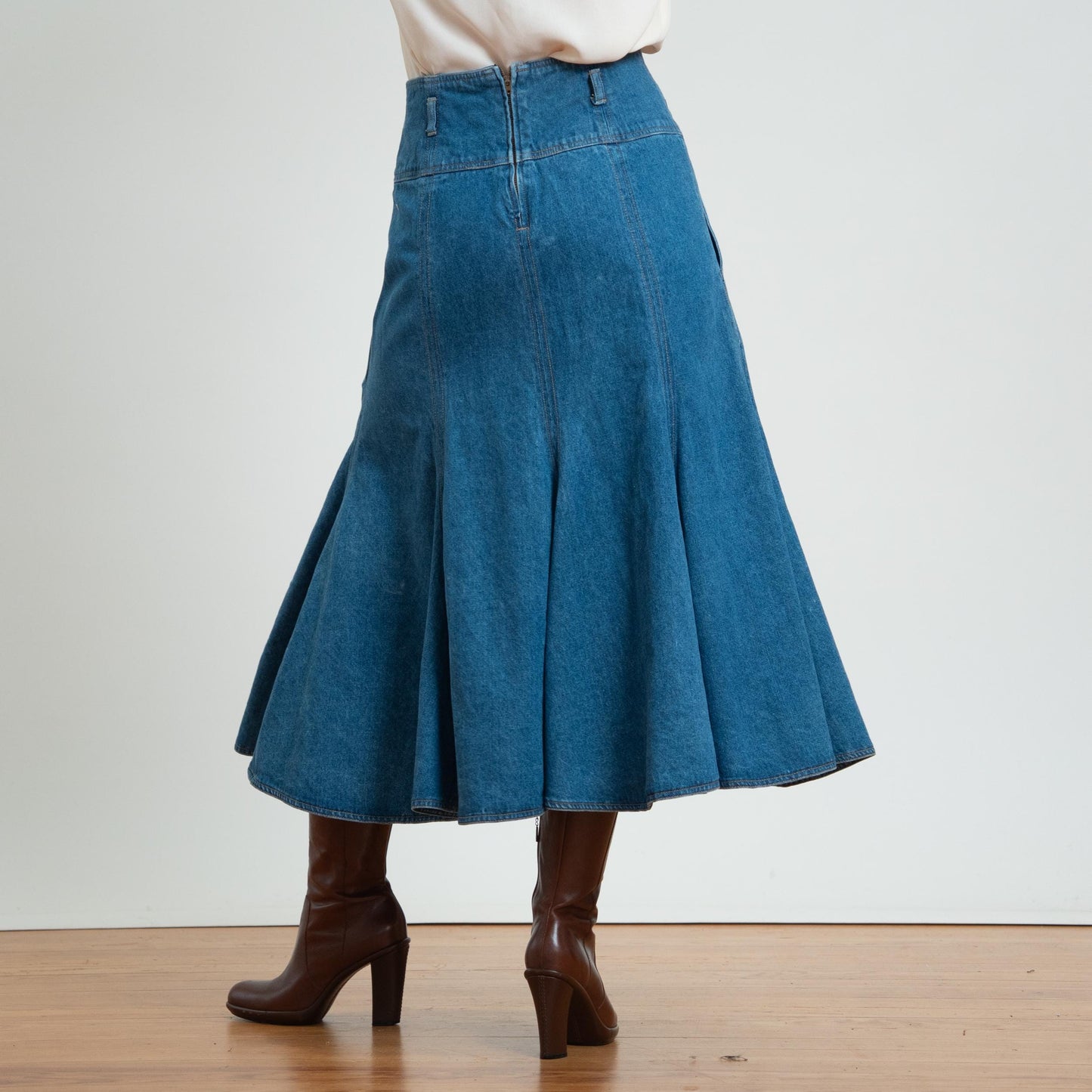 Vintage 90s Denim Midi Trumpet Skirt - Medium, 29" Waist |